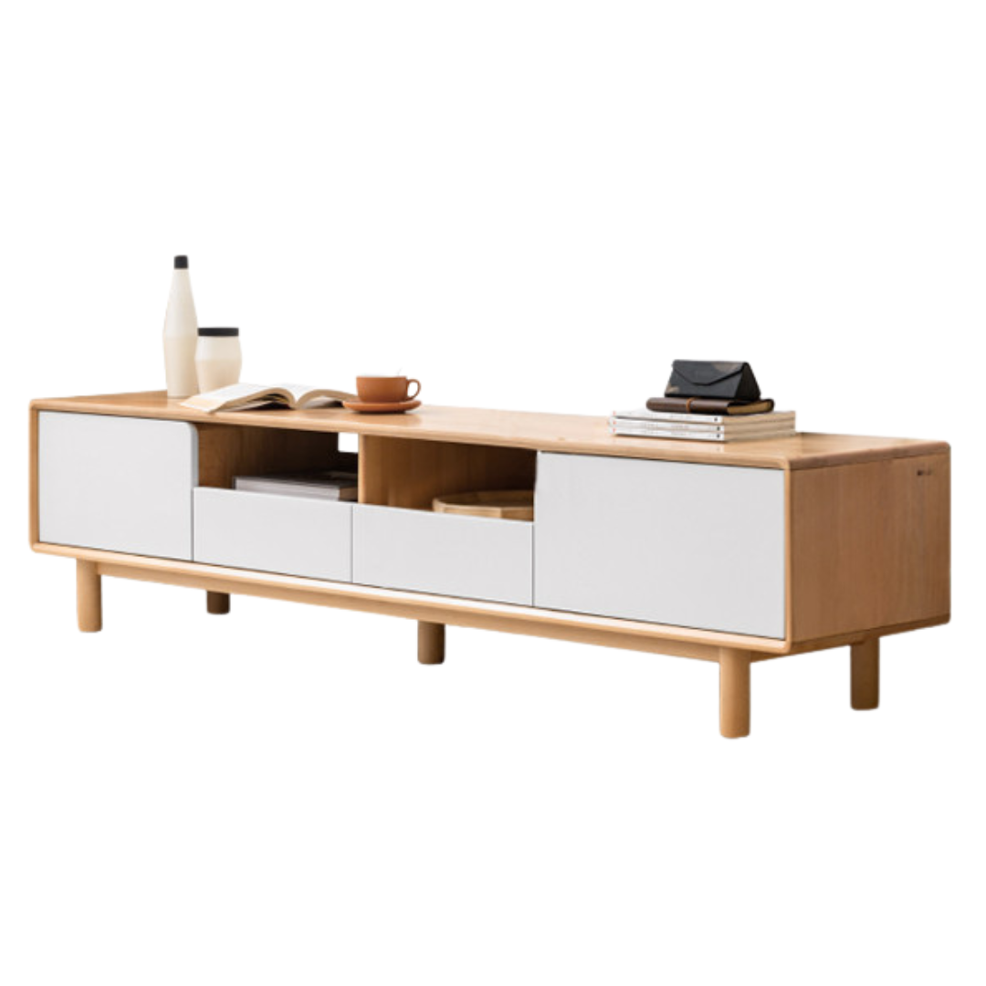 Oak Solid Wood TV Cabinet with Storage.