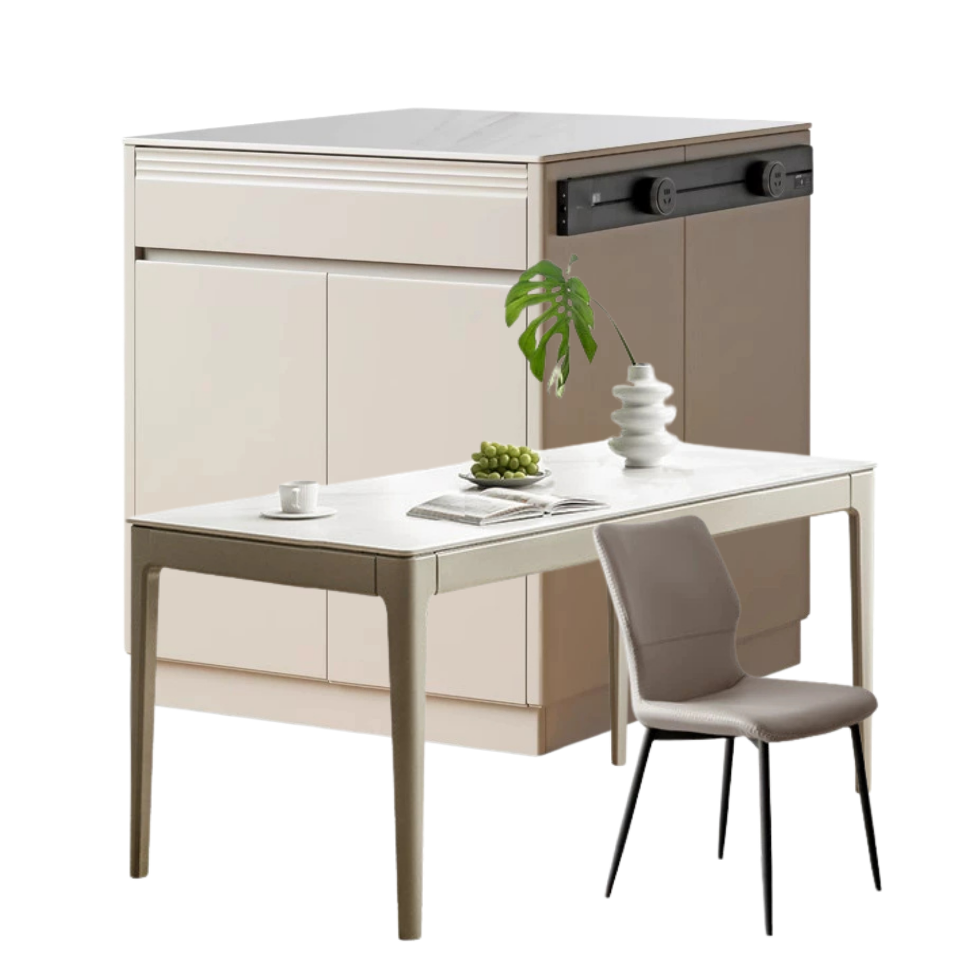 Tulipwood Solid Wood Light Luxury Rock Plate Island Dining Table, Dining Buffet