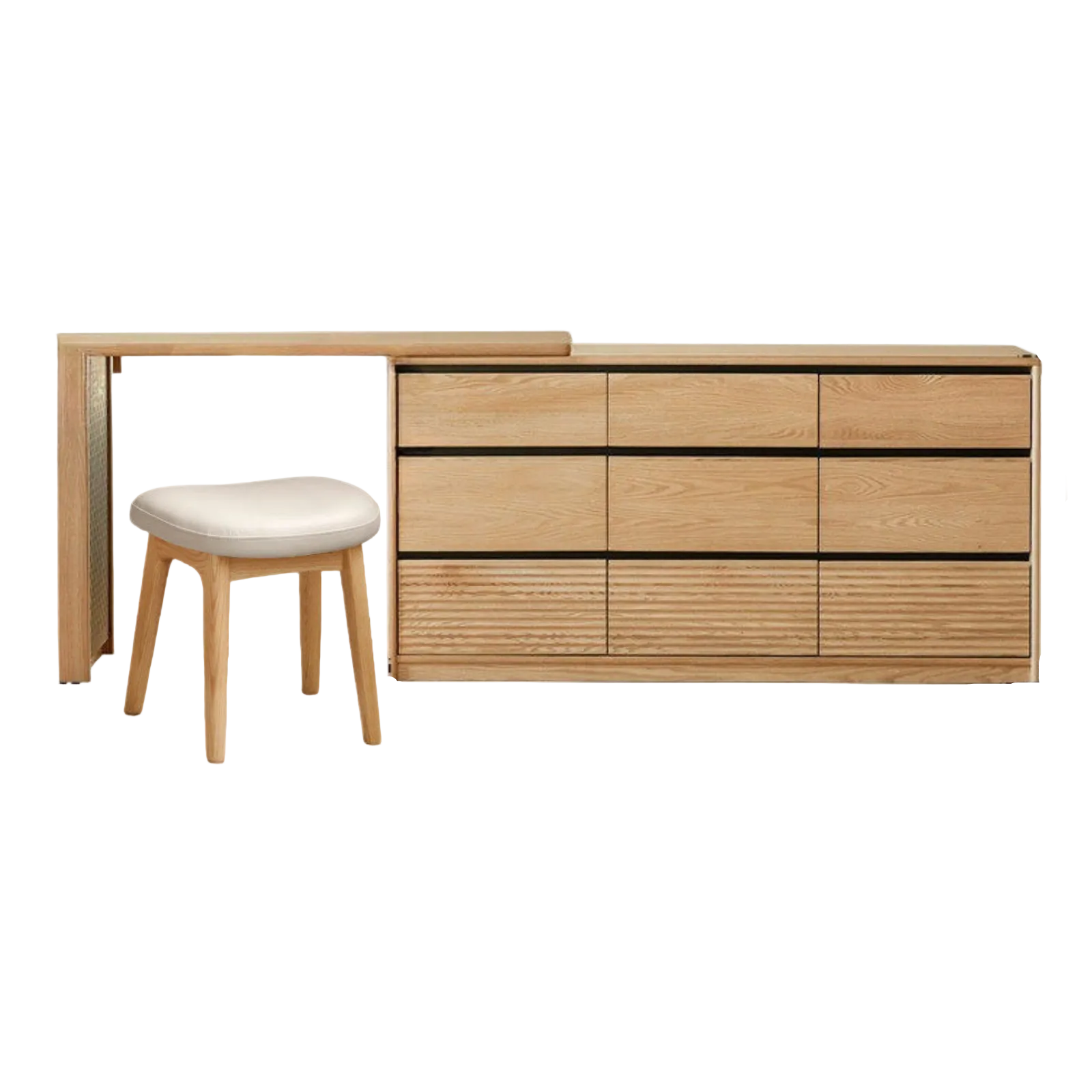 Oak, Ash Solid Wood Modern Telescopic Vanity Table.