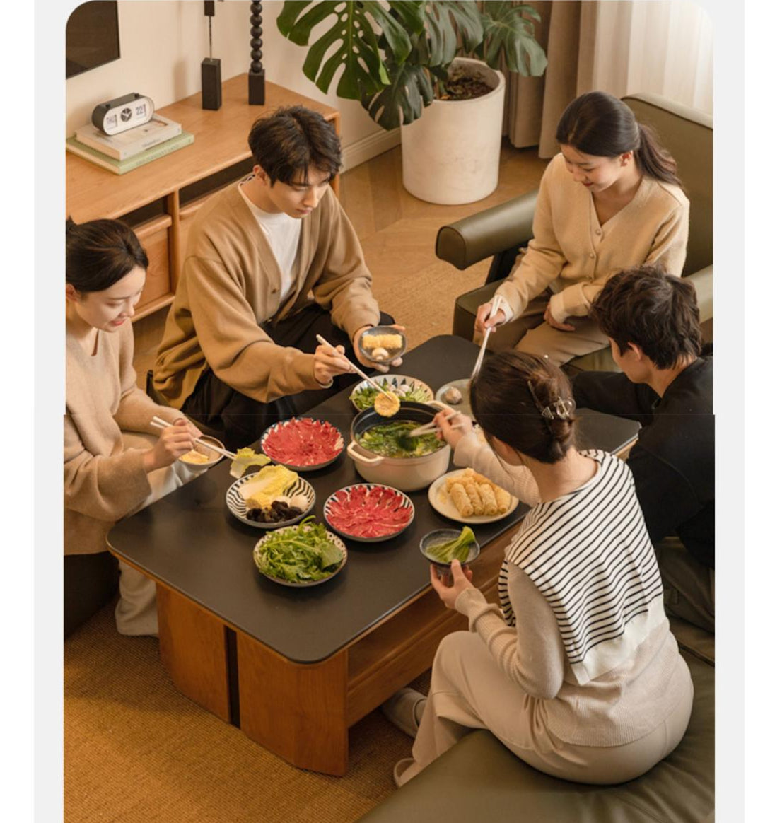 Cherry Solid Wood Modern Rock Plate Coffee Table.