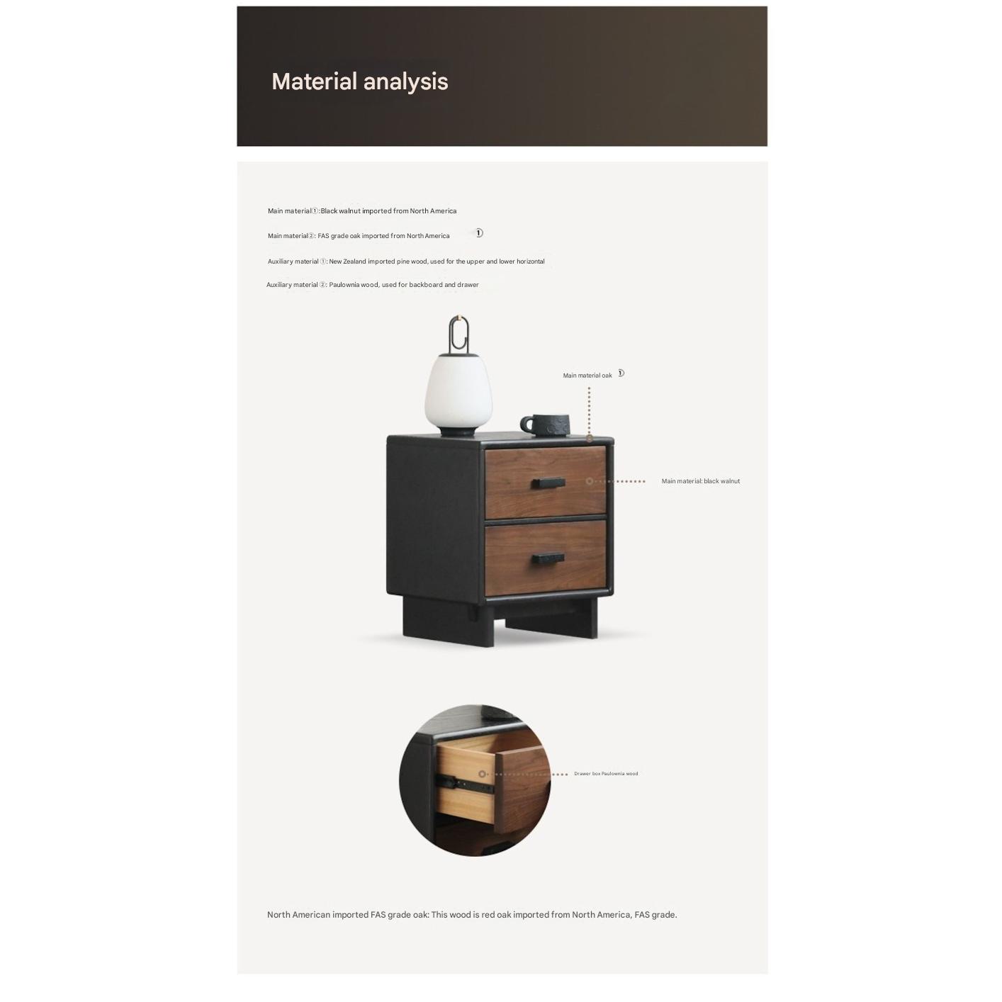 Black Walnut, Oak Solid Wood Nightstand.