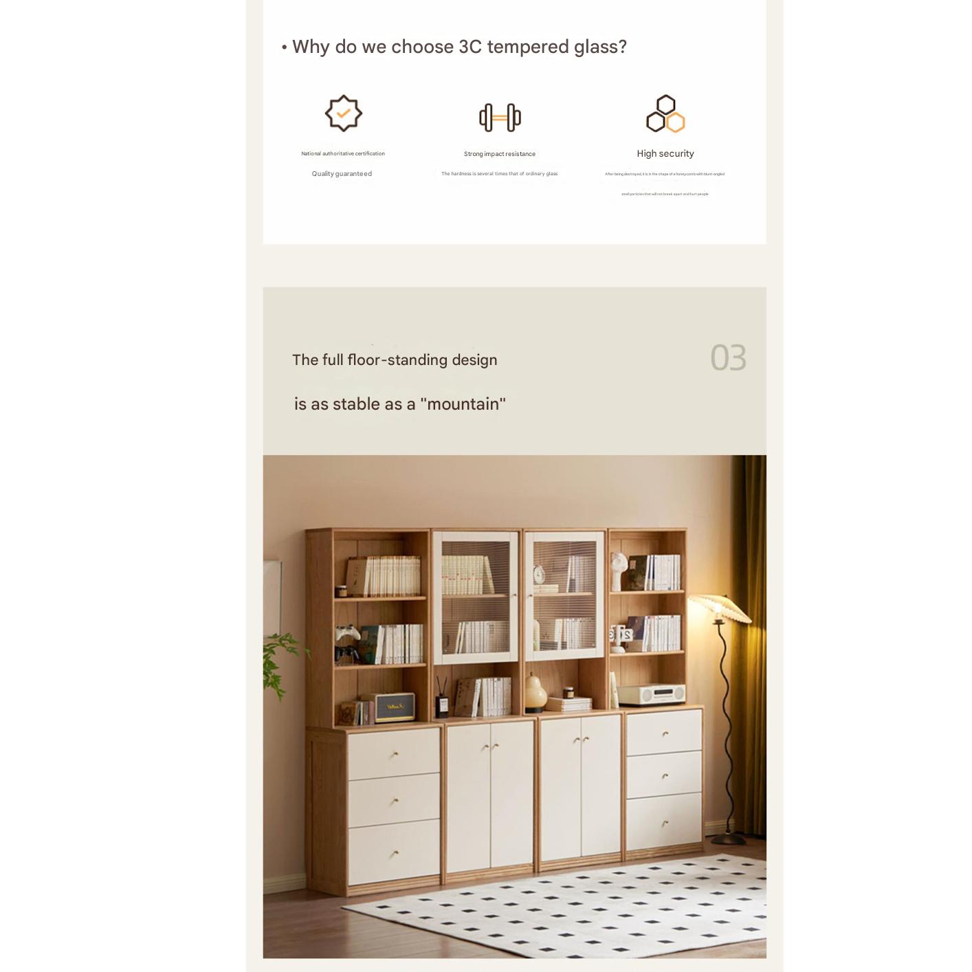 Solid Rubberwood, Oak Solid Wood Combination Bookcase.