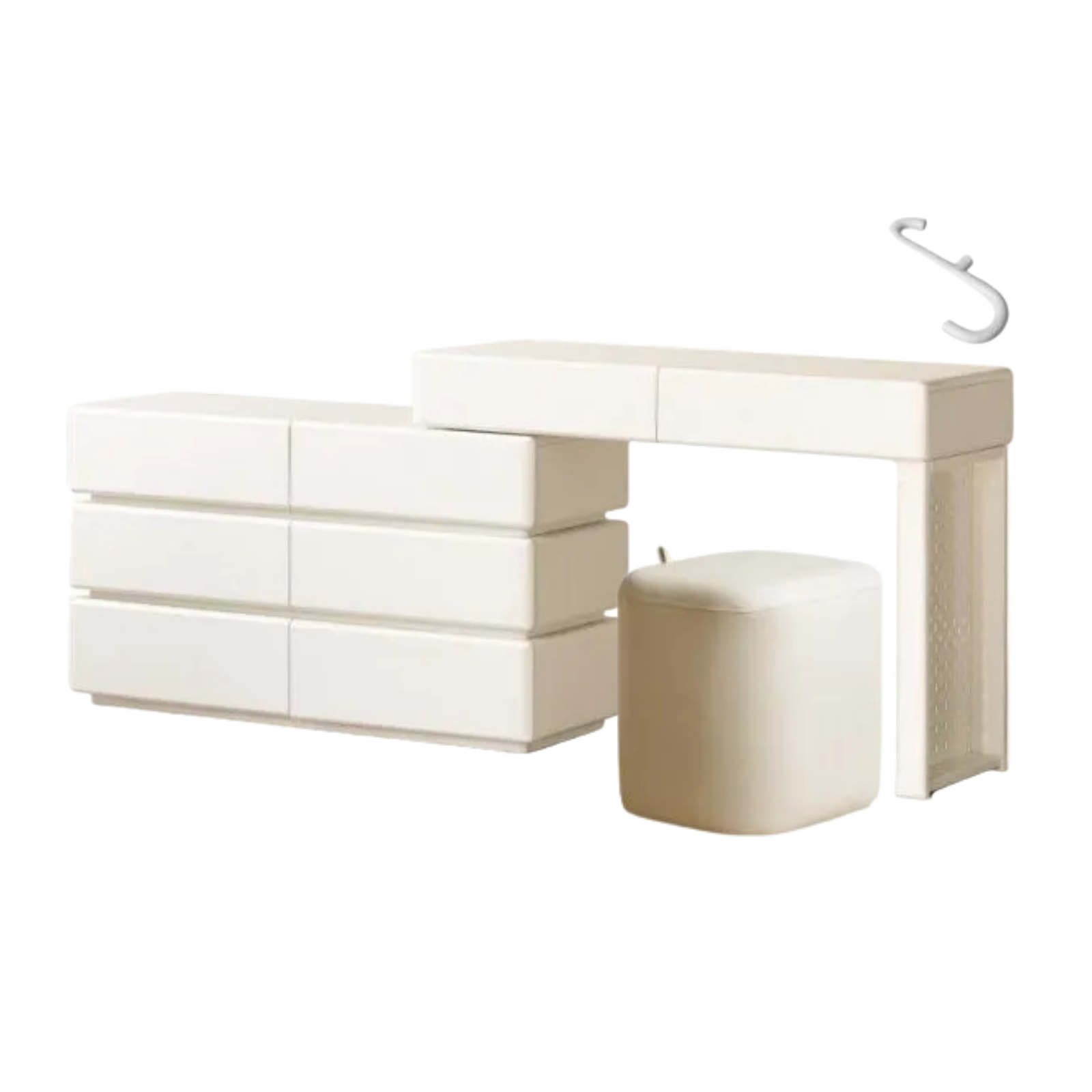 Solid Rubberwood Telescopic Vanity Table with Single-Layer Storage in White Cream