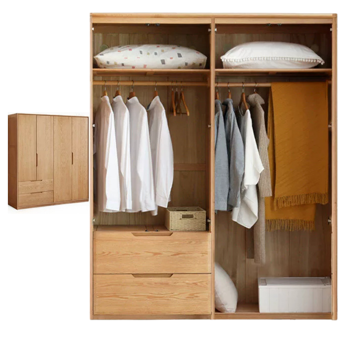 Ash Solid Wood Modular Wardrobe Closet System with Vertical Groove Pulls