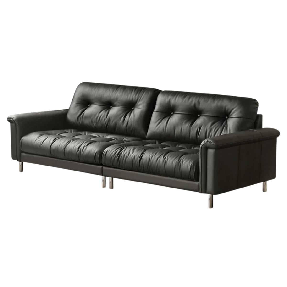 Genuine Leather Biscuit Tufted Leather Sofa with Track Arms