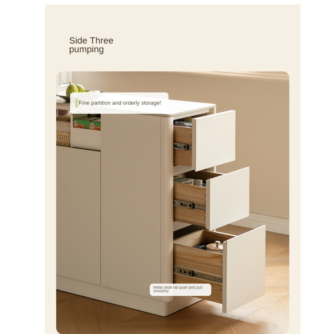 Poplar Solid Wood Partition Dining Cabinet, White Cream Rock Board