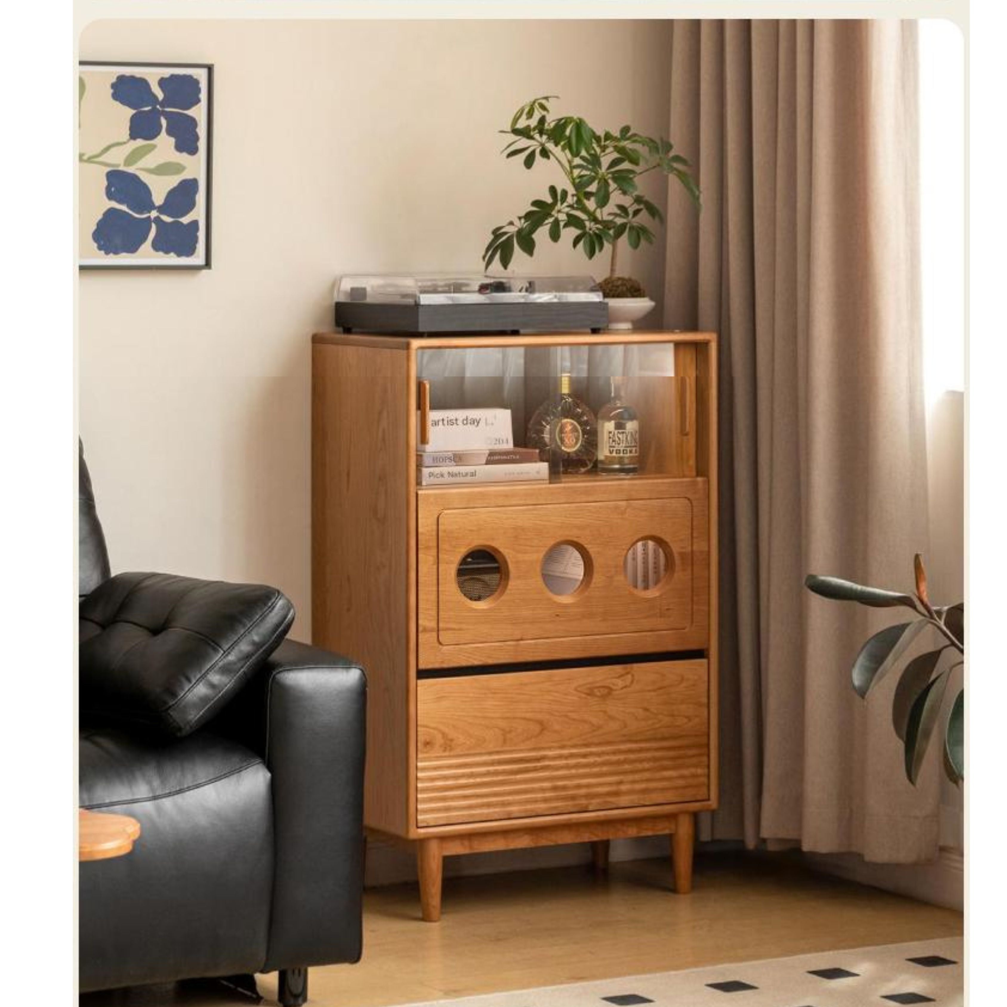 Cherry Solid Wood Retro Storage Side Cabinet.