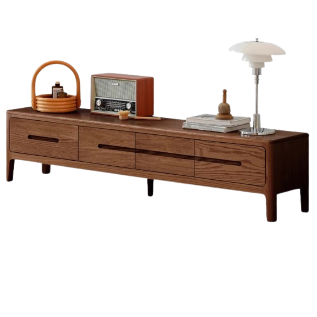 Oak Solid Wood Four-drawer TV Stand.