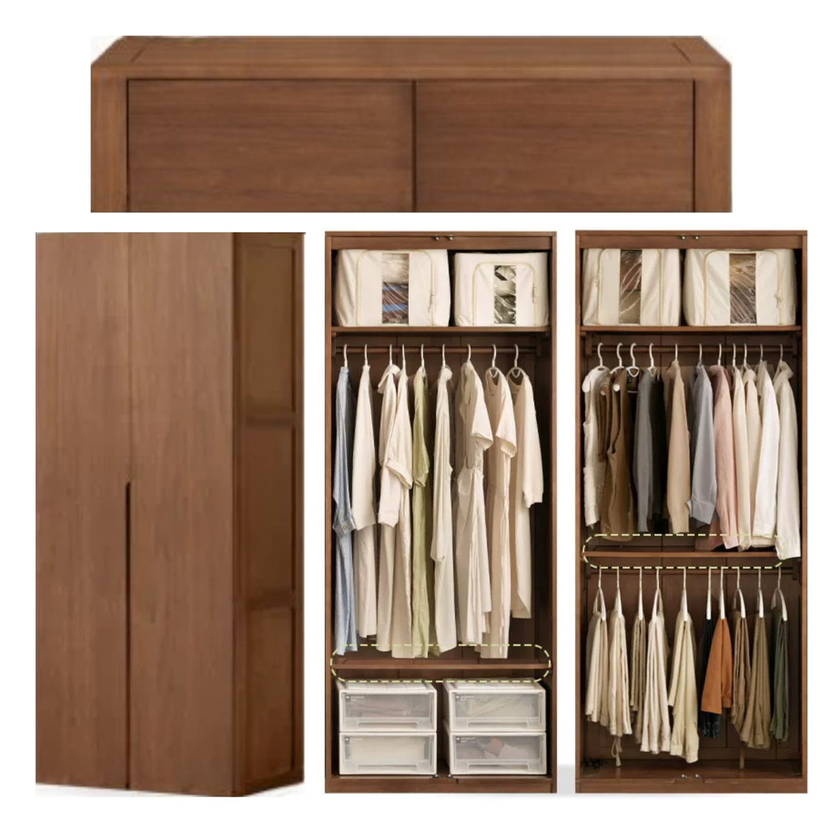Black Walnut Solid Wood Floor-to-Ceiling Wardrobe Closet System with Flush Hinged Doors