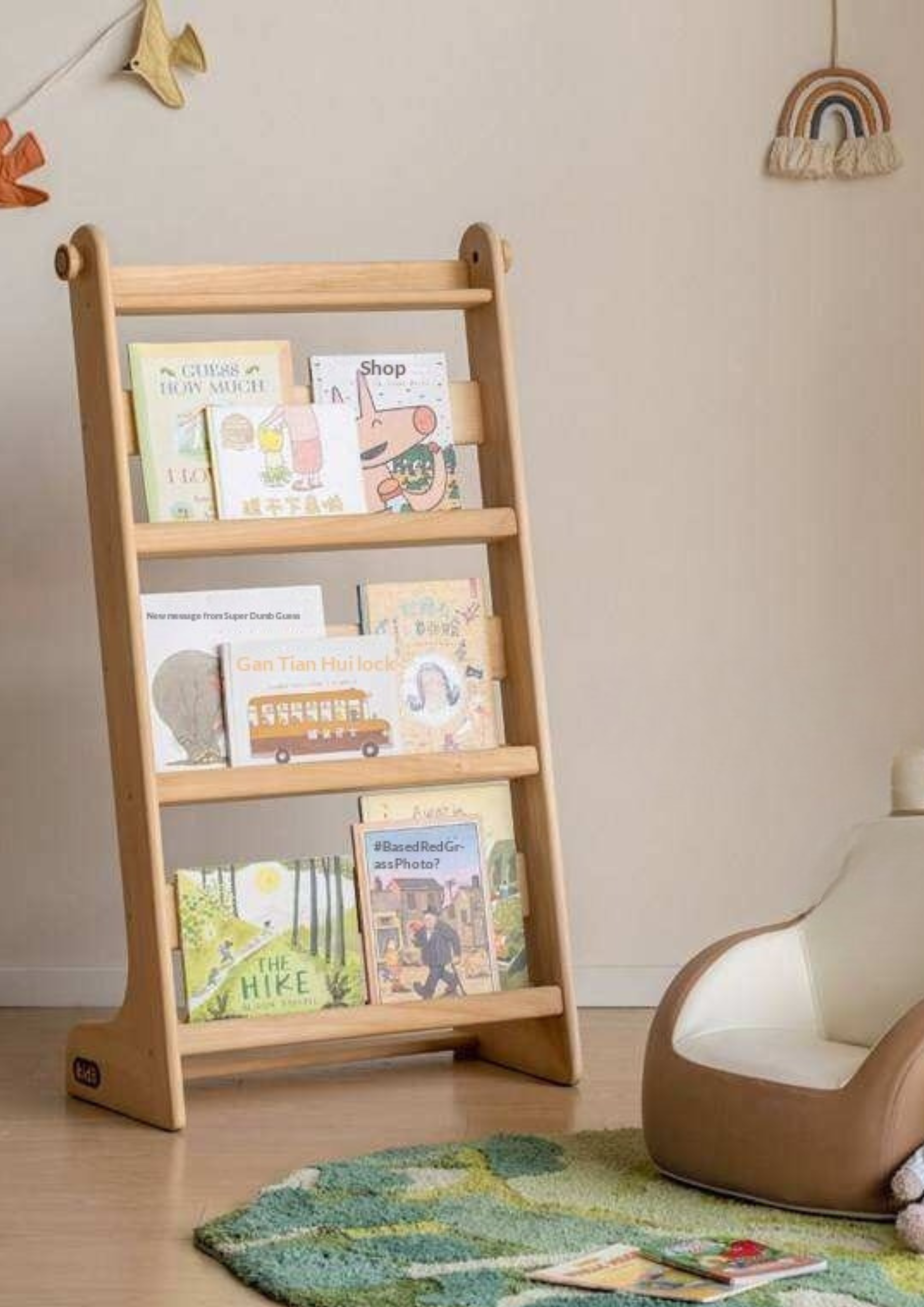 Poplar Solid Wood Children’s Bookcase with Drawing Board and Storage Shelf