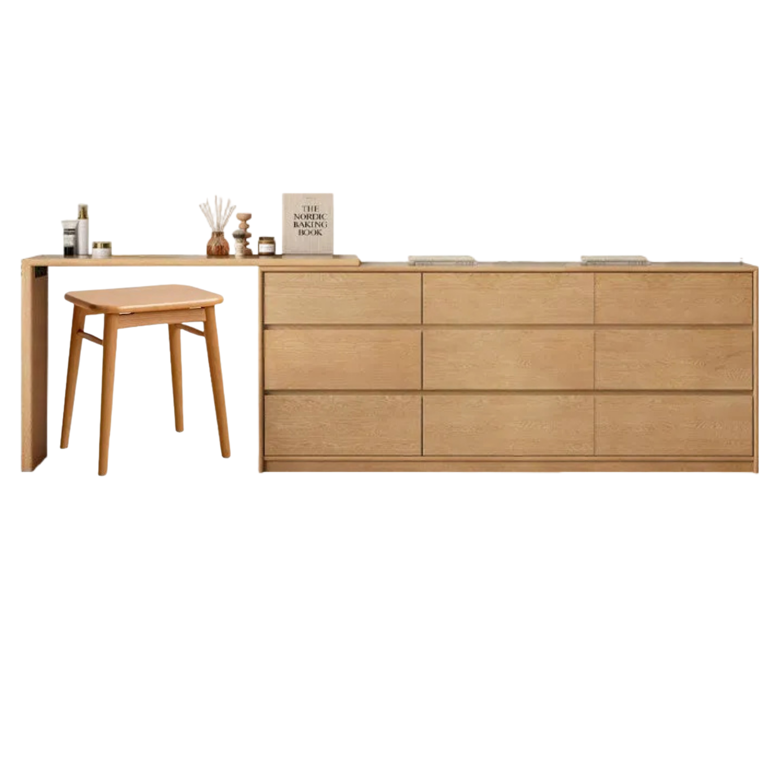 Oak, Solid Rubberwood, Beech Vanity Table L-Shaped Corner.