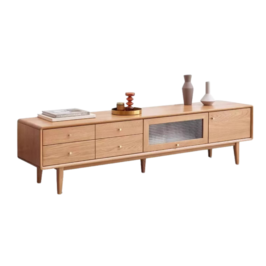 Oak Solid Wood Flip Door TV Cabinet.