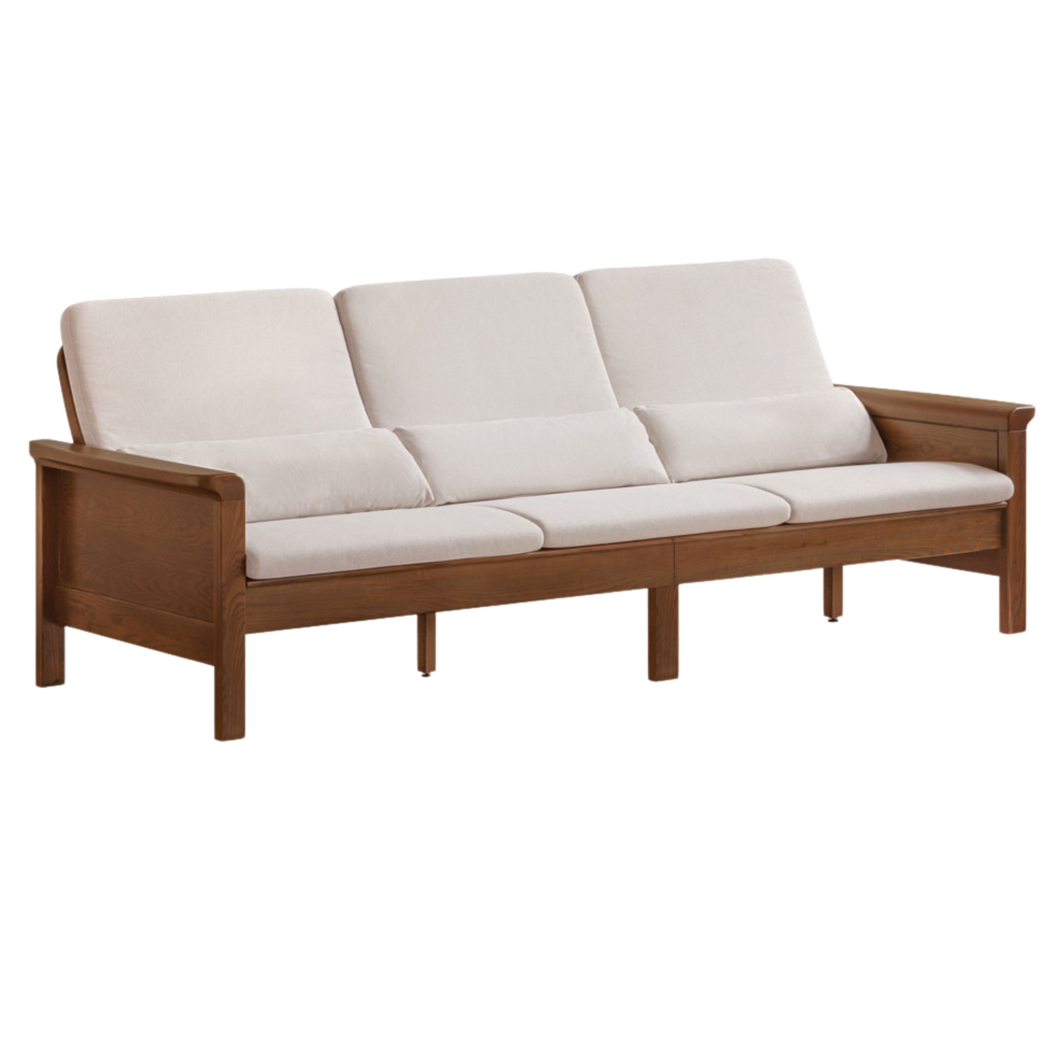 Ash Walnut Colored Straight Fabric Sofa.