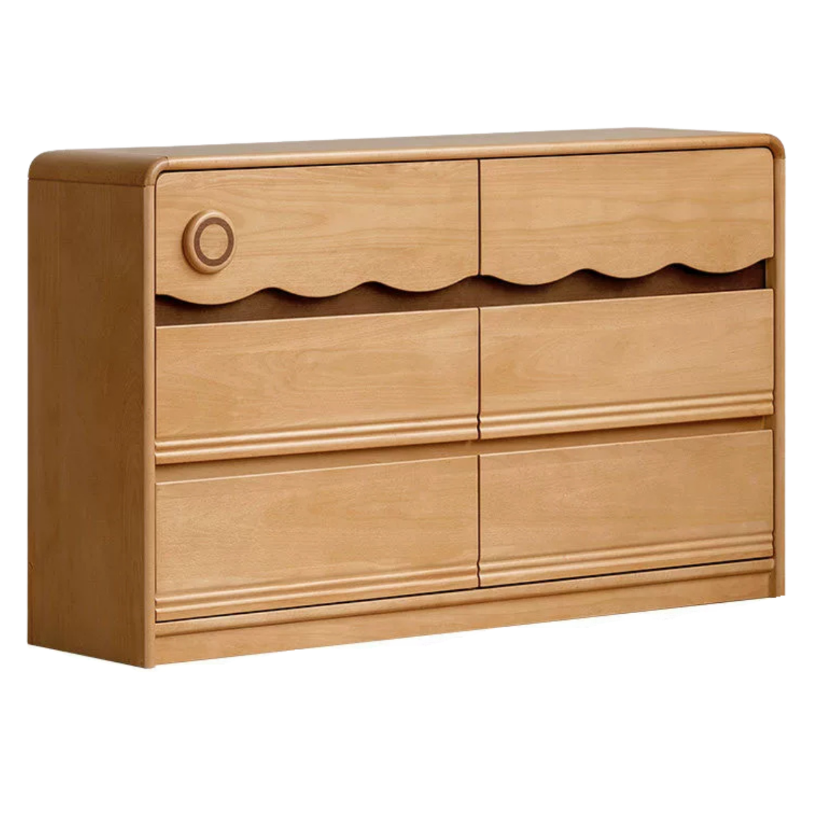 Beech Solid Wood, Solid RubberWood Scalloped Kids Dresser with Round Knobs