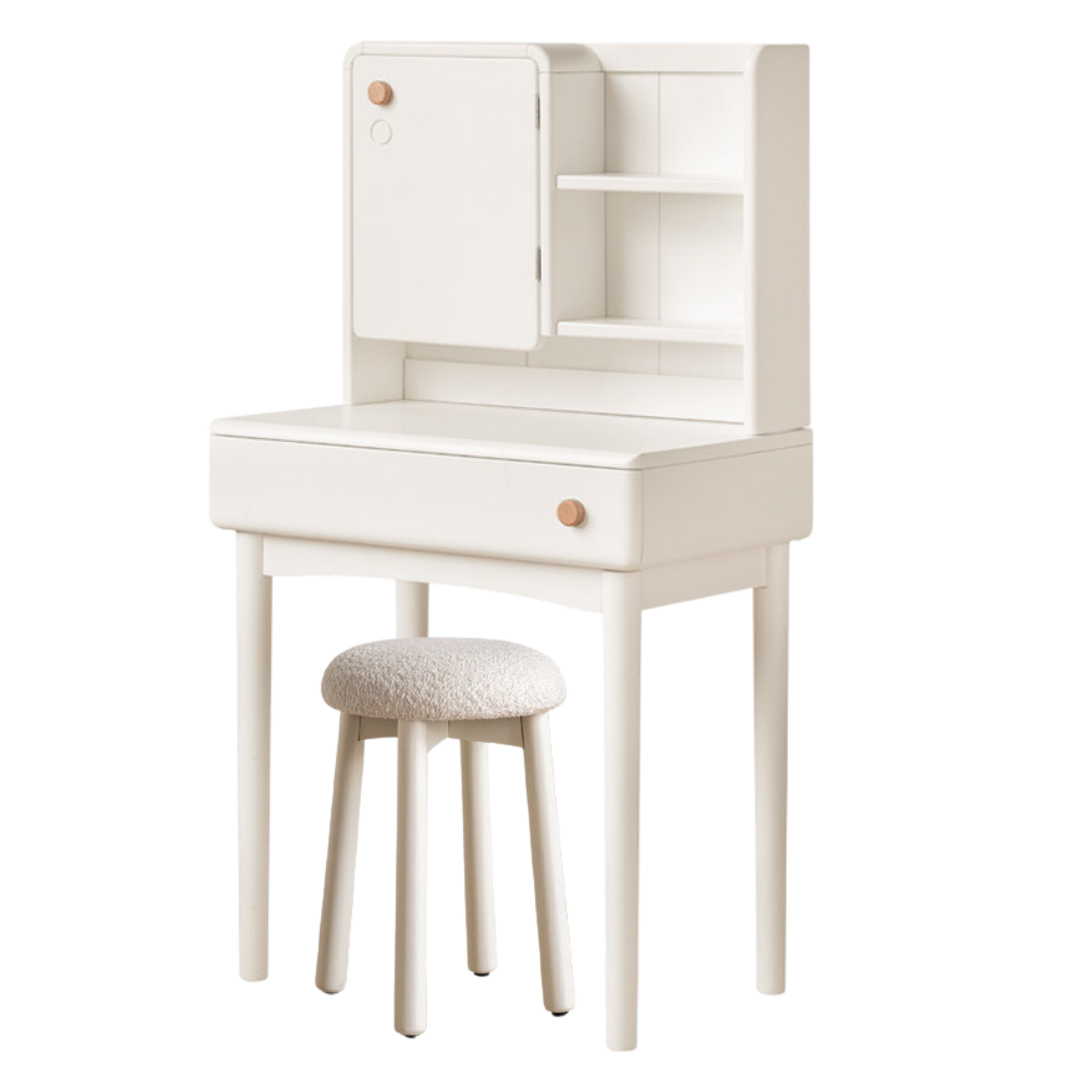 Solid Rubberwood Cream Style Vanity Table With Makeup Mirror.