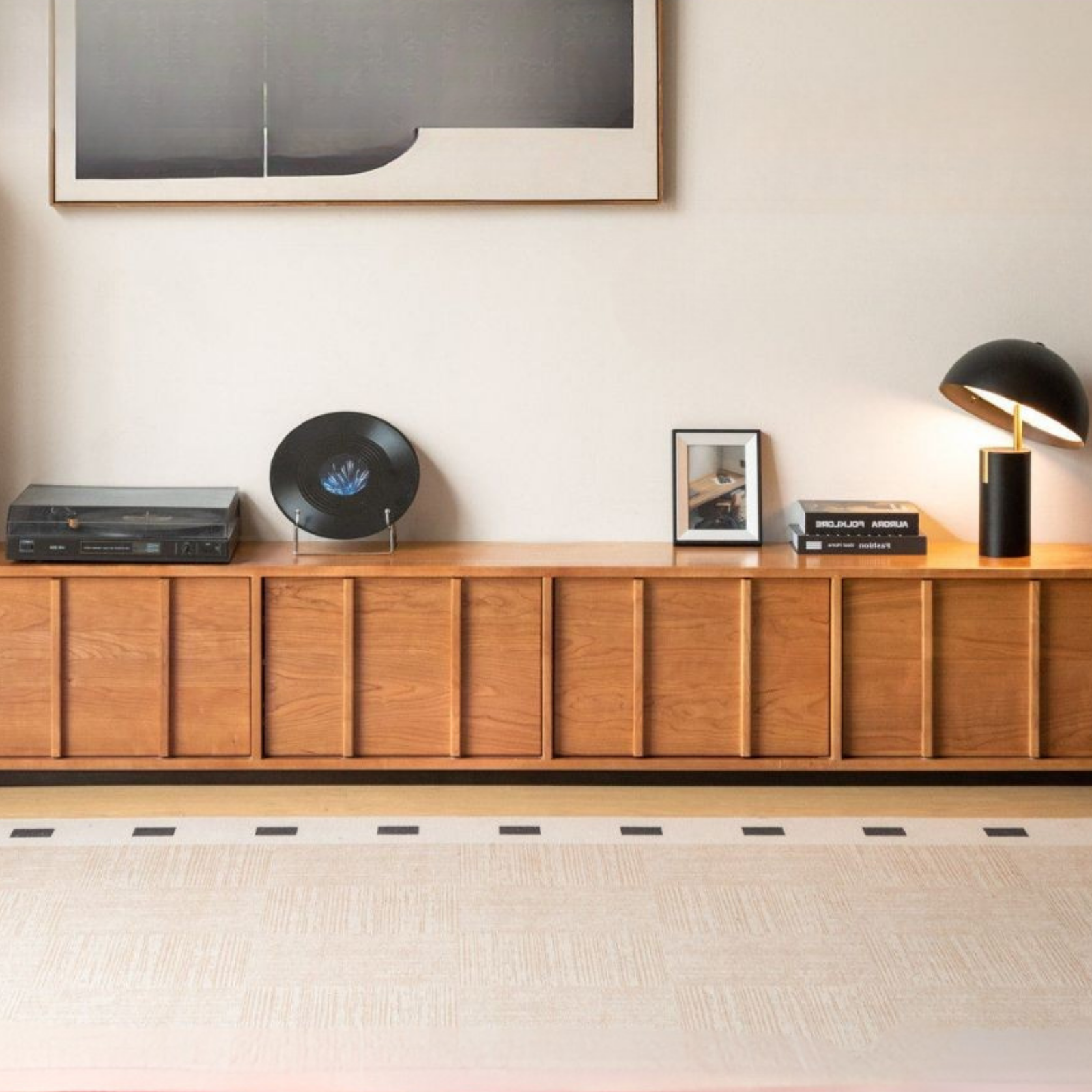 Cherry Solid Wood TV Stand with Simple Modern Storage Cabinet