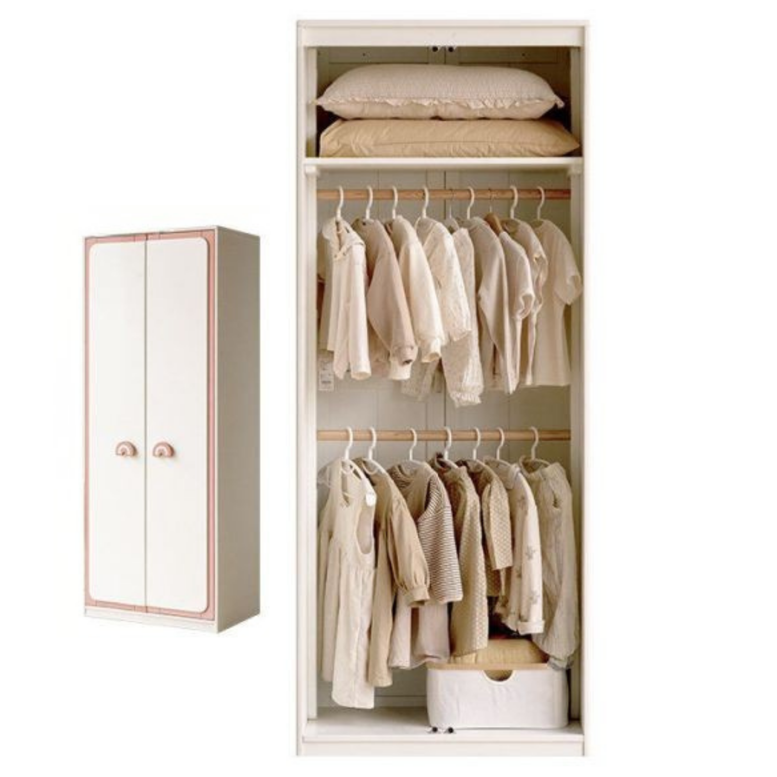 Solid RubberWood Kids Modular Wardrobe Closet with Multi-Size Storage Options