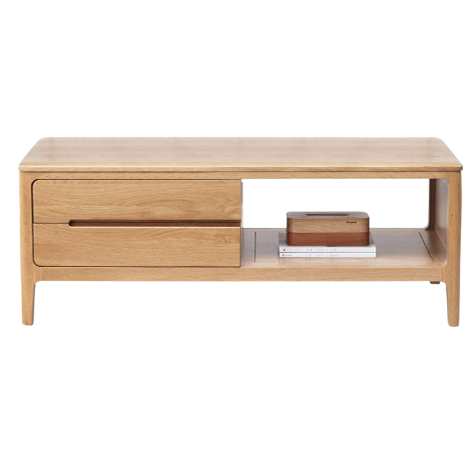 Oak, Solid Rubberwood Coffee Table Three Drawers