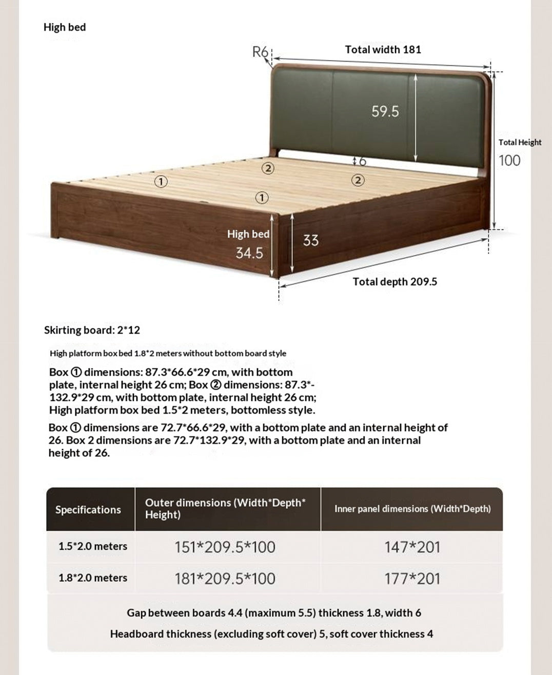 Black Walnut, Beech Solid Wood Retro Upholstered Large Bed
