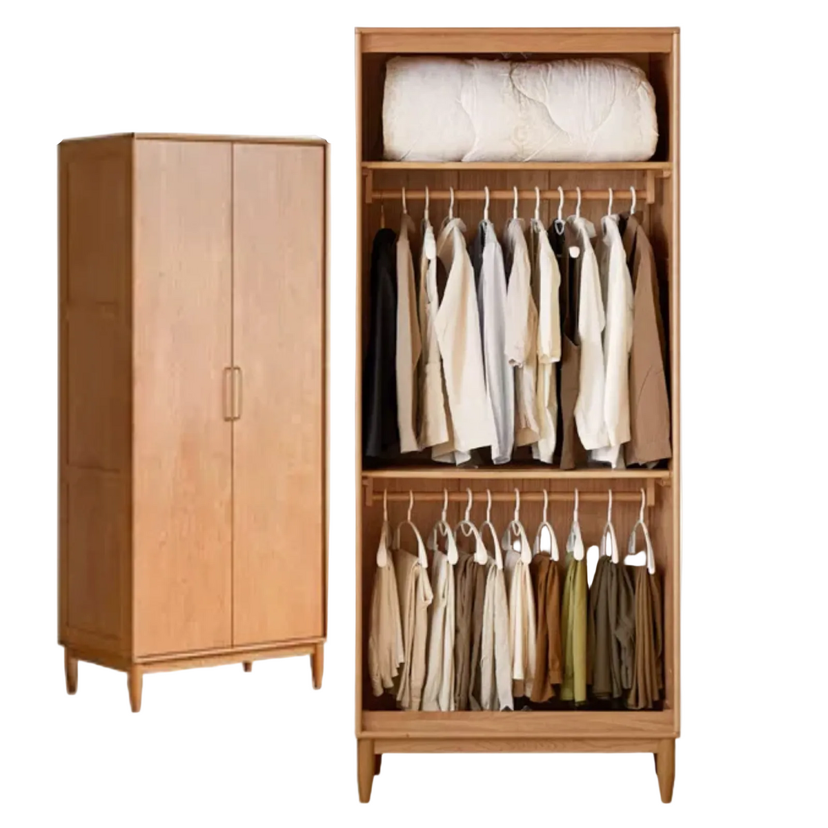 Cherry Solid Wood Wardrobe with Soft Modern Proportions