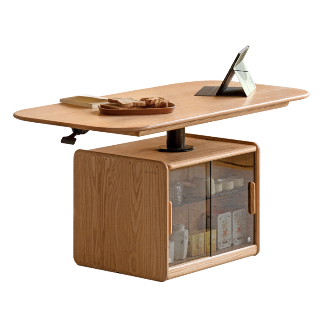 Oak Solid Wood Elevating Folding Storage Lifting Coffee Table