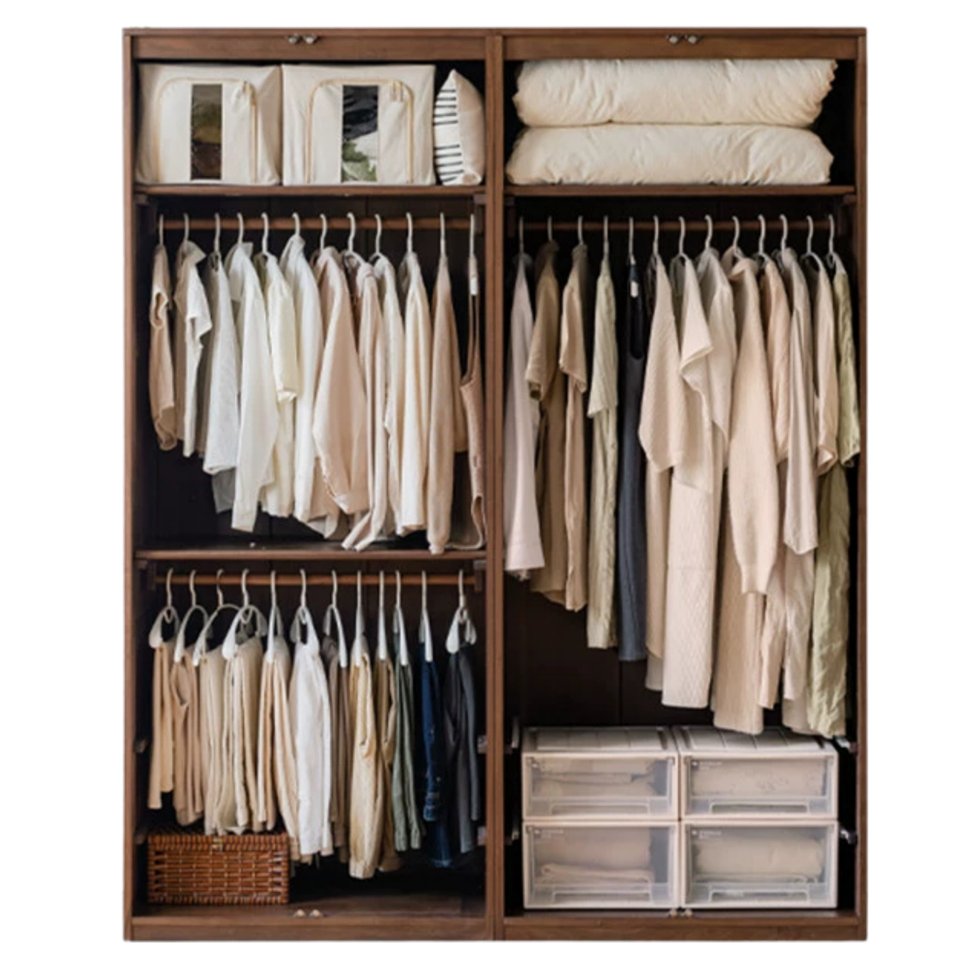 Black Walnut Solid Wood French Retro Wardrobe.