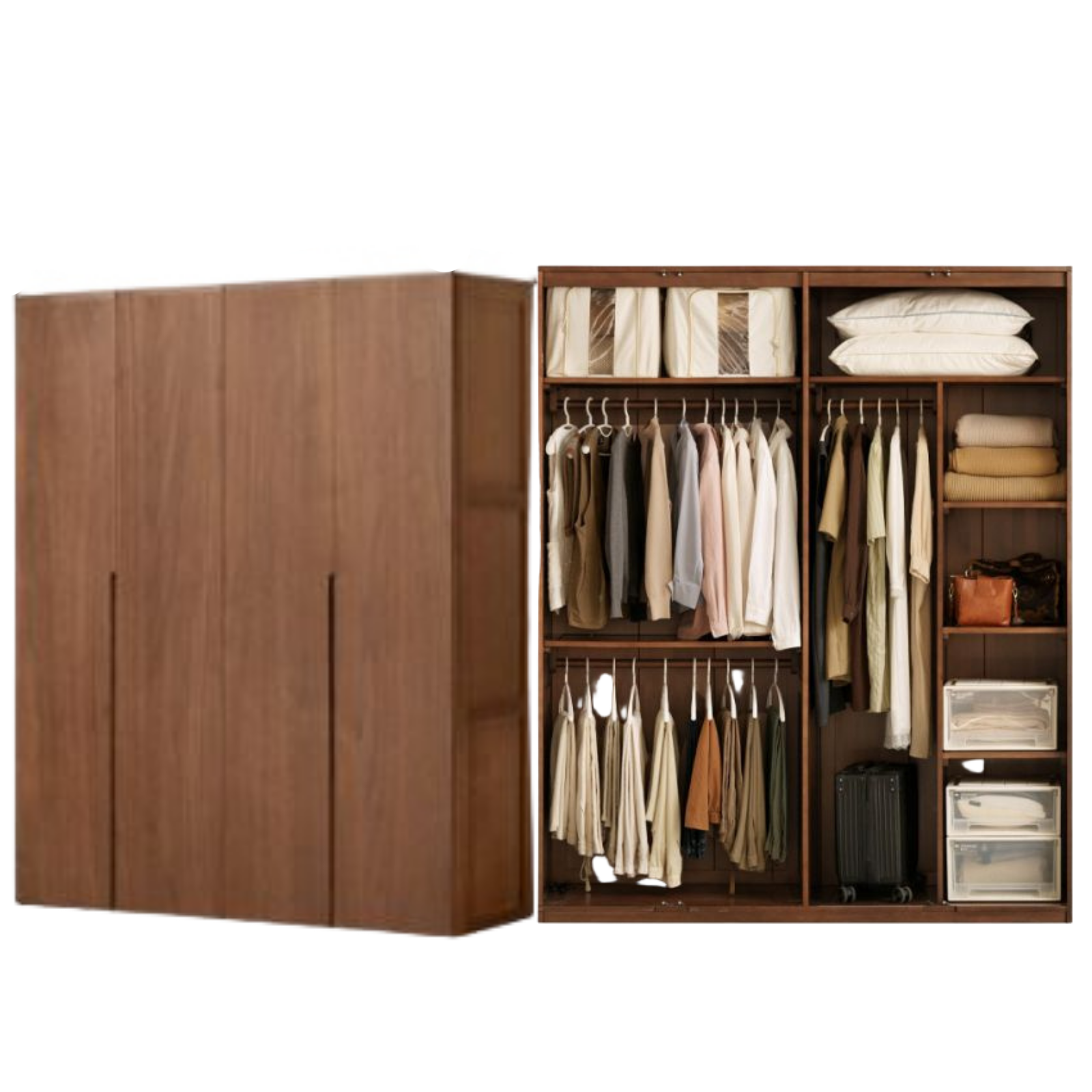 Black Walnut, Sandalwood Solid Wood Modern Style Wardrobe