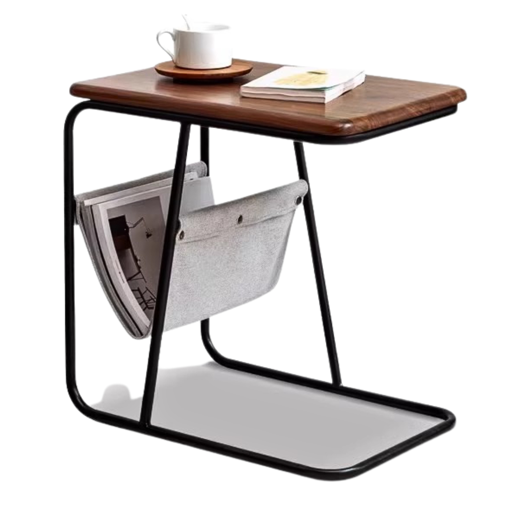 Black Walnut, Oak Solid Wood C-shaped Iron Side Table