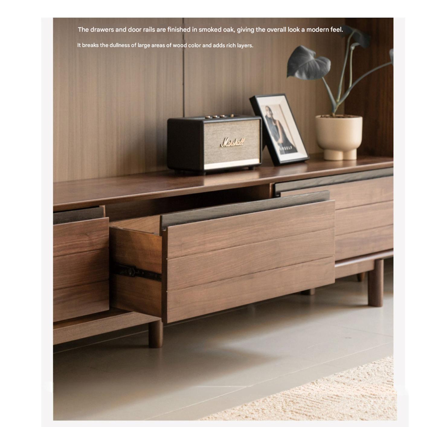 Black Walnut, Oak Solid Wood Floor Modern TV Cabinet.