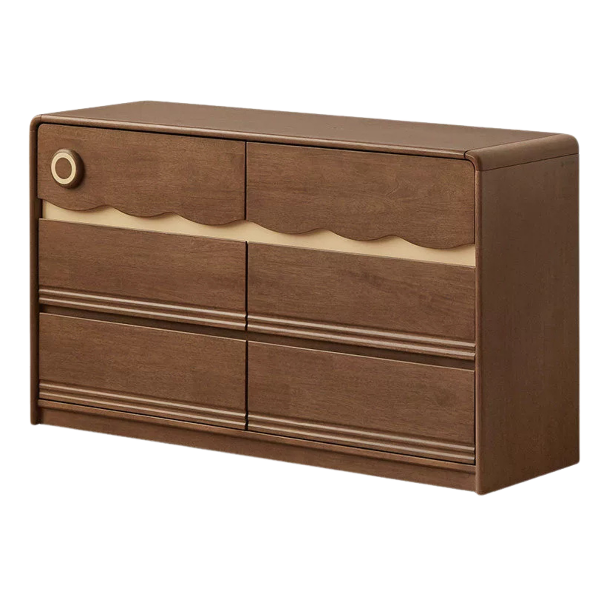 Beech Solid Wood, Solid RubberWood Scalloped Kids Dresser with Round Knobs
