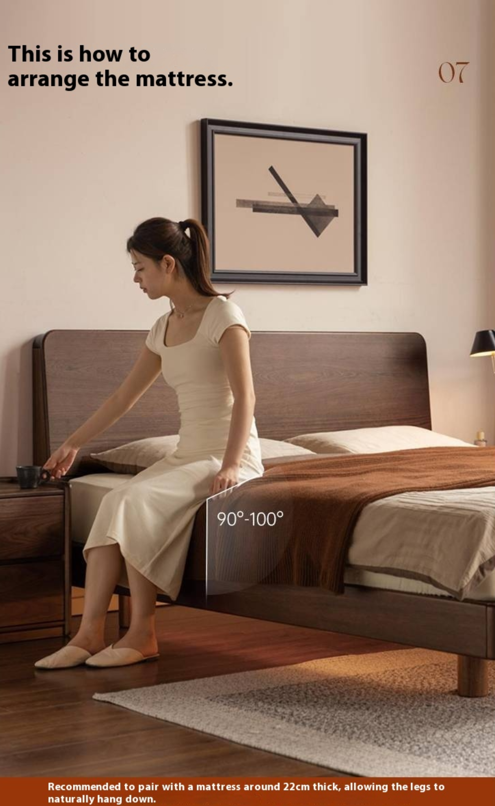 Teak solid wood Modern Simple Luminous Multifunctional Bed