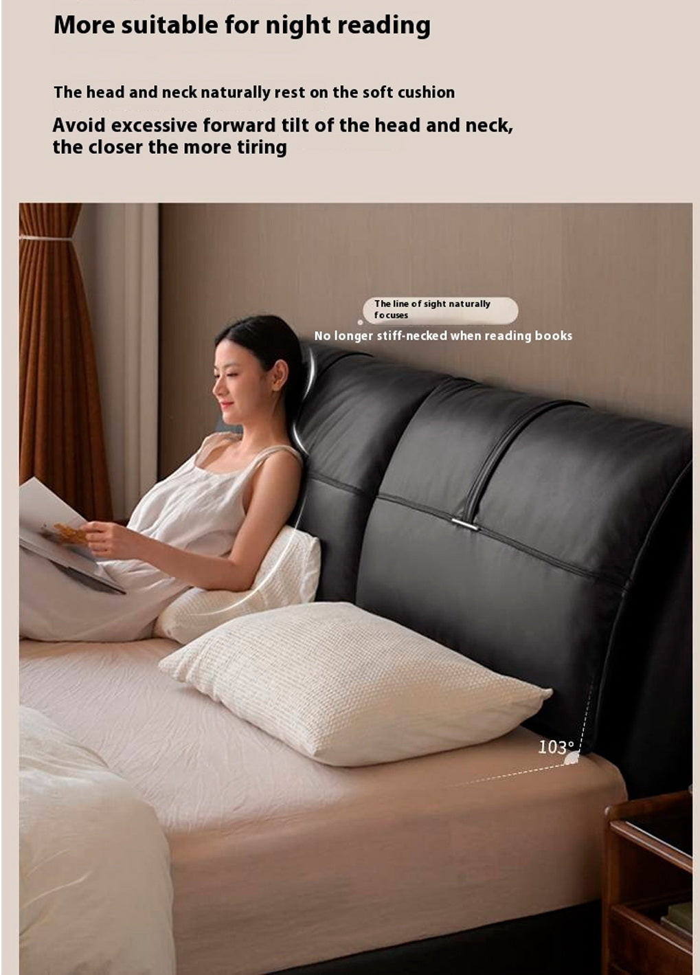 Genuine Leather Italian Light Luxury Black Bed