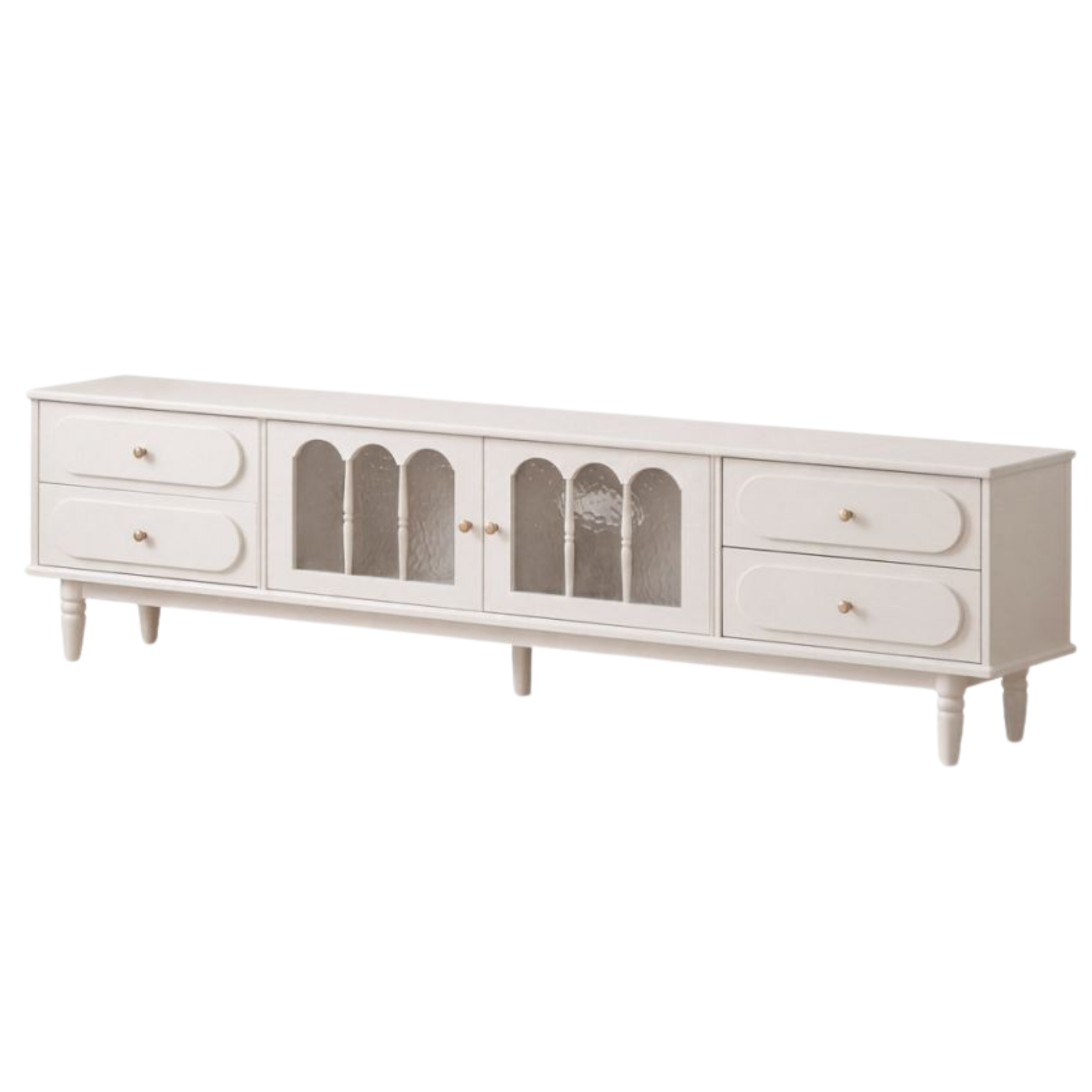 Solid RubberWood French Country TV Console with Arched Glass Doors