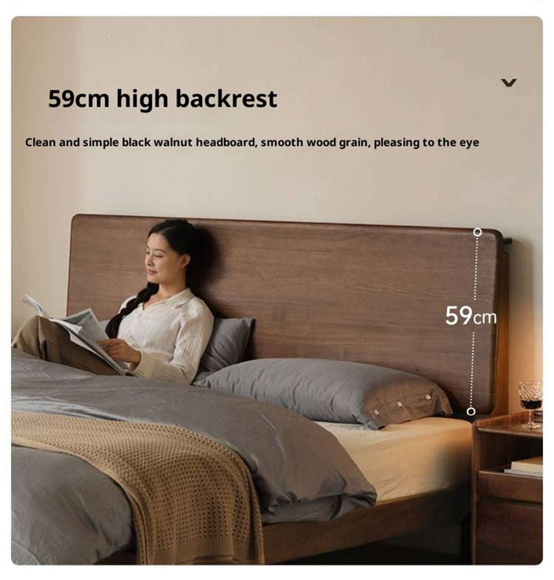 Black Walnut, Teak Solid Wood Bed with High Headboard