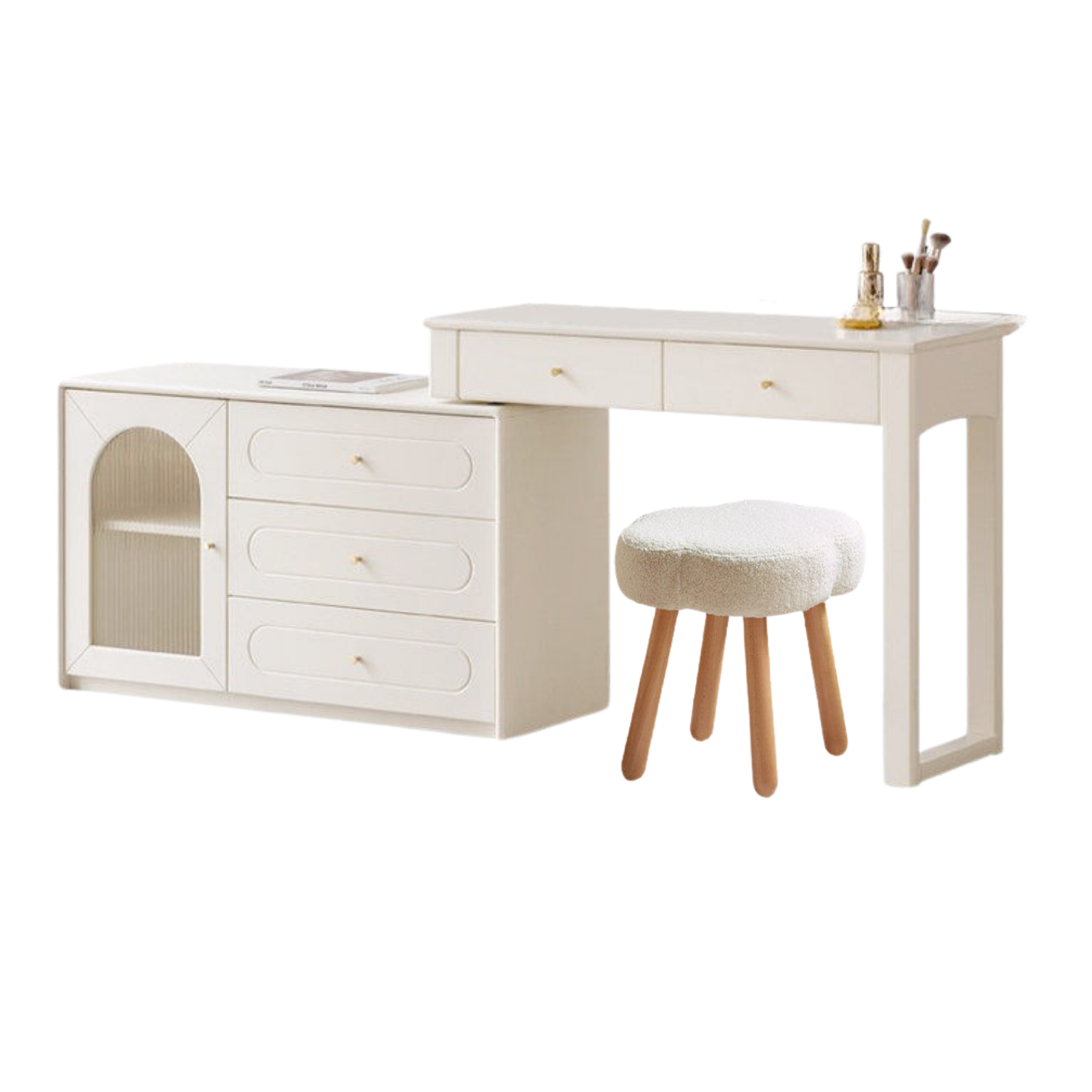 Tulipwood , Solid Rubberwood French Cream Style Retractable Vanity Table.