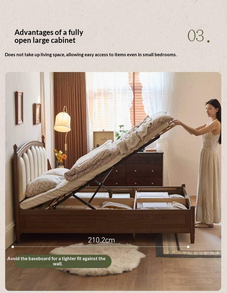 Black Walnut Solid Wood Box Bed — French Retro Style with Genuine Leather and Piano Key Design