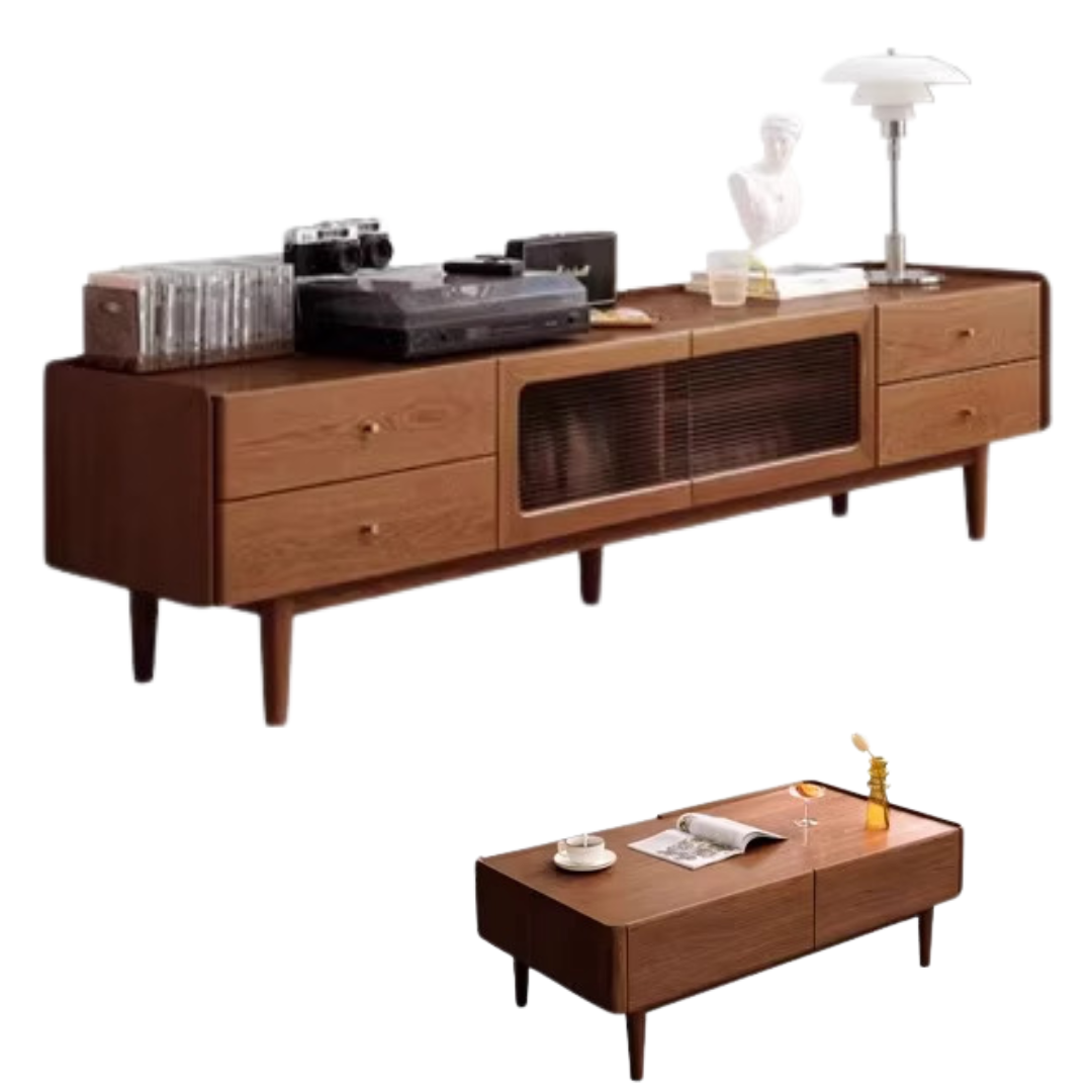 Ash Solid Wood TV Cabinet Minimalist Rock Plate