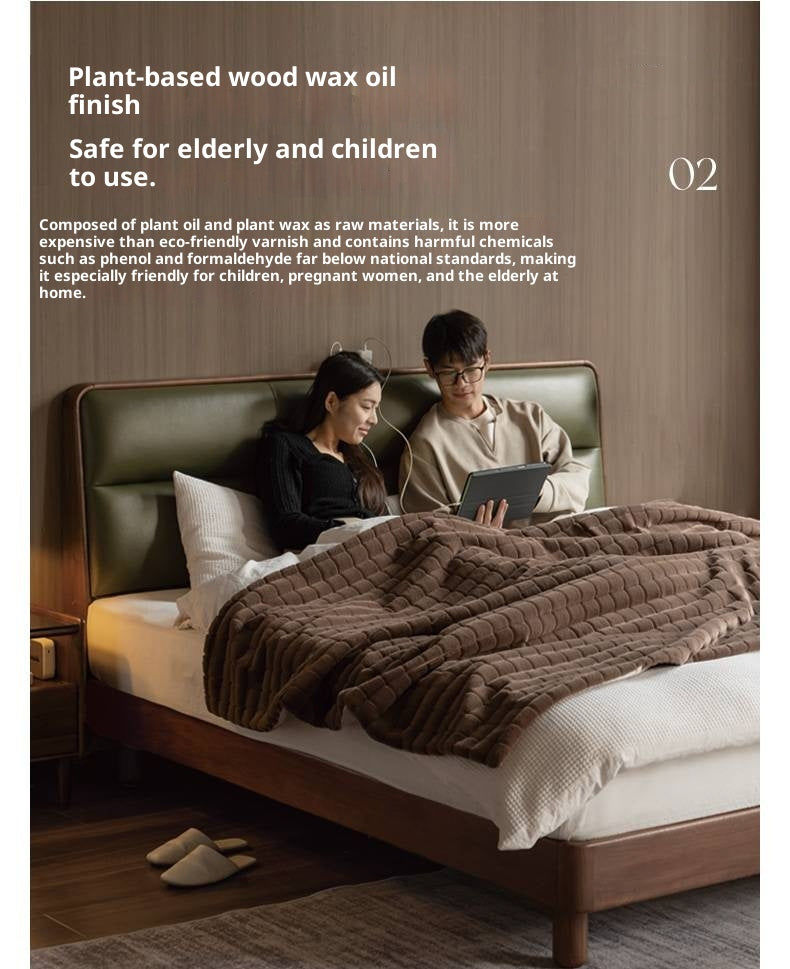 Black Walnut, Teak Solid Wood Luxury Genuine Leather Bed