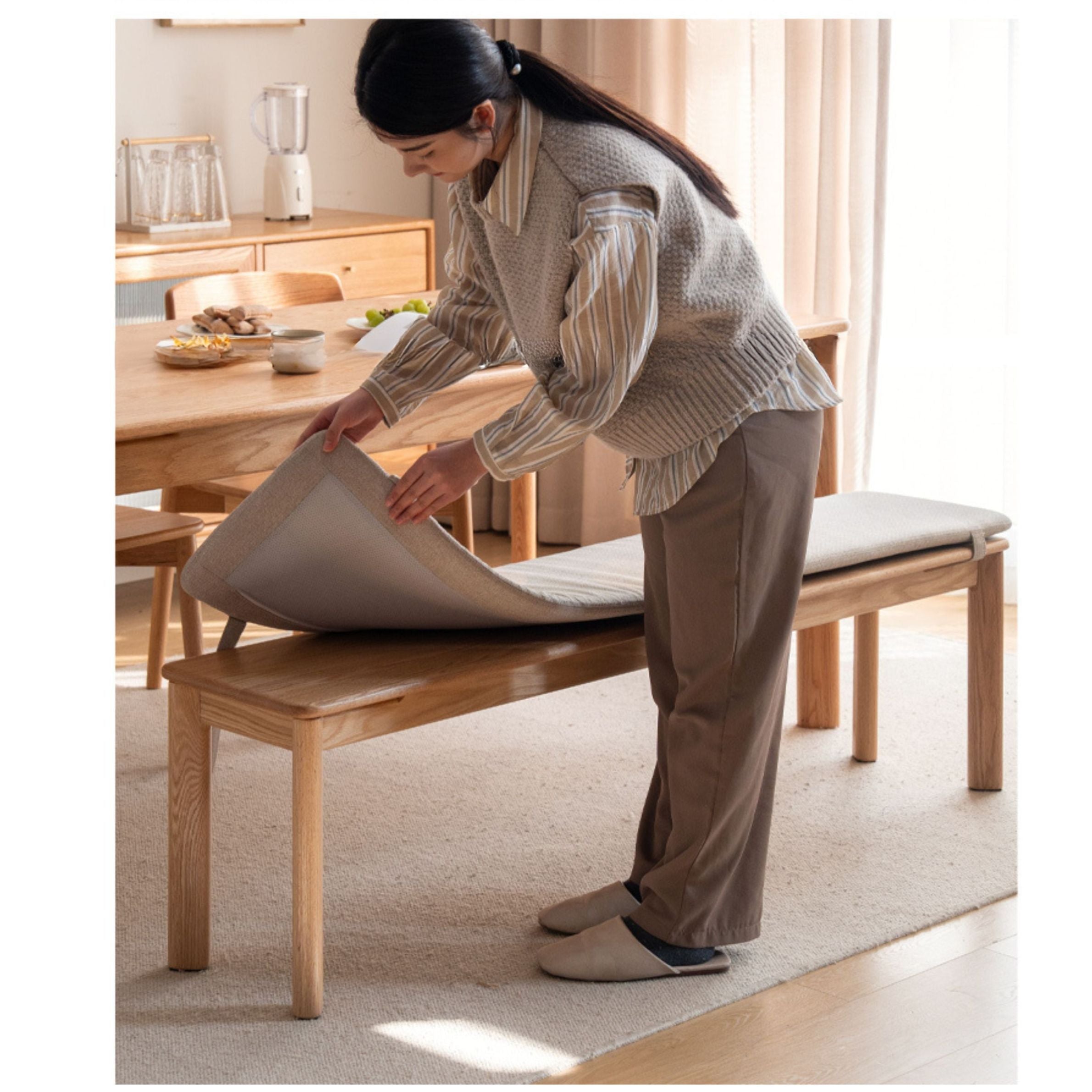 Ash, Oak Solid Wood Modern Long Bench