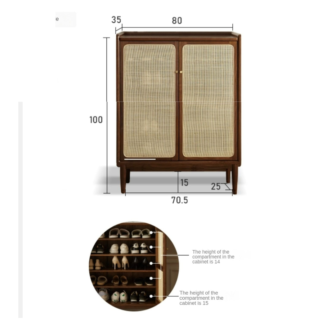 Black Walnut, Oak, South American Walnut Solid Wood Rattan Shoe Cabinet