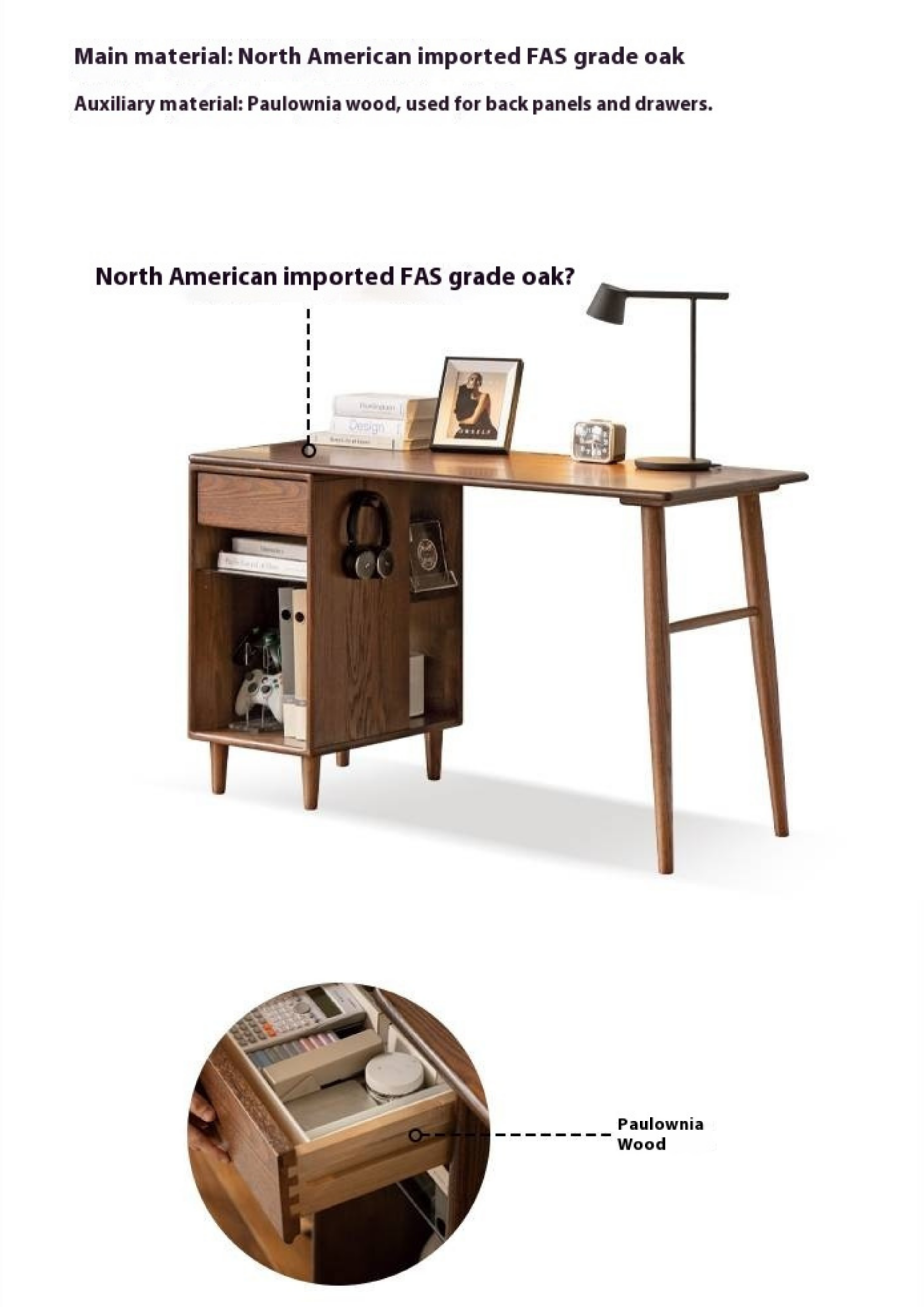 Oak Solid Wood Modern Double Computer