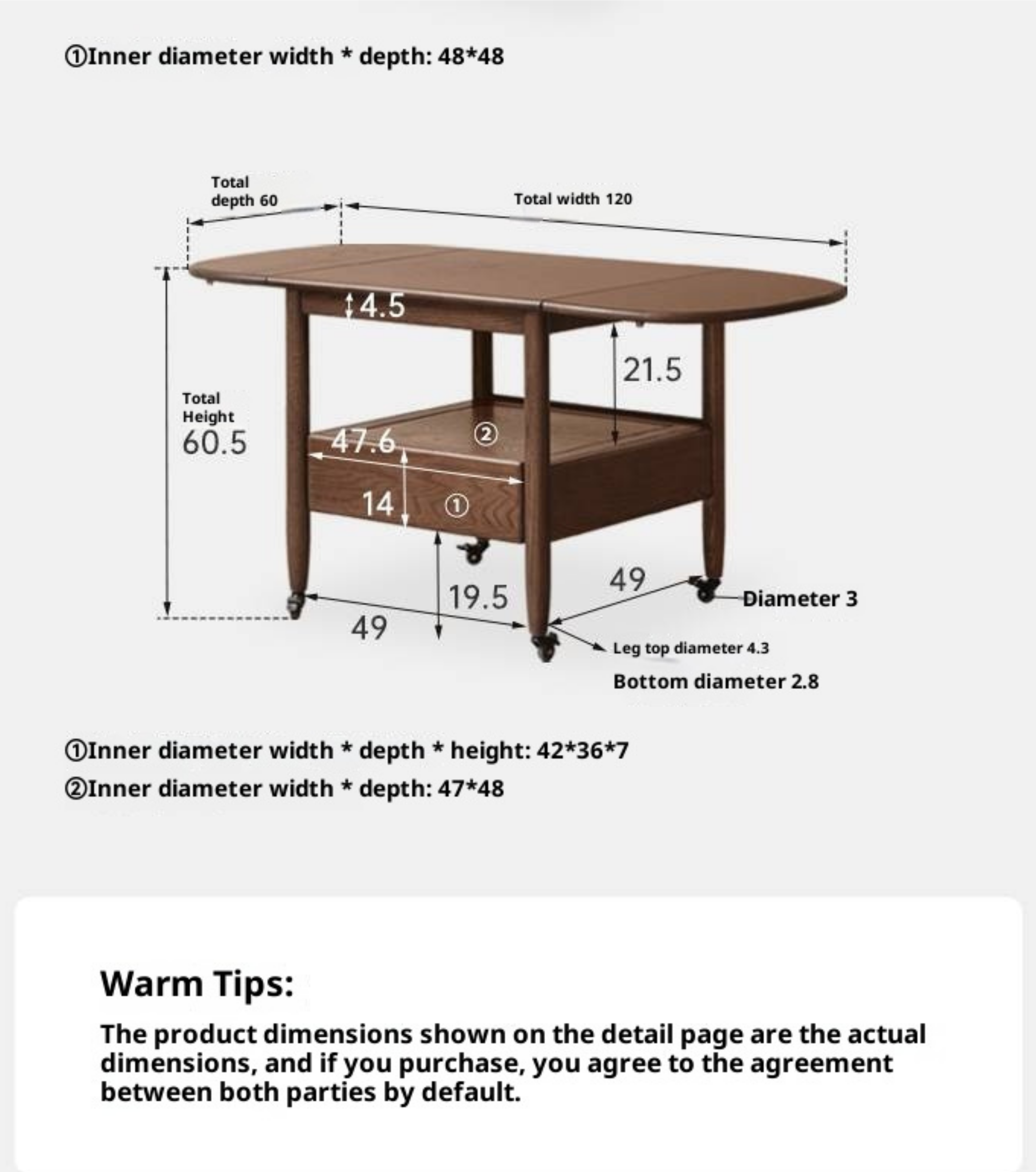 Oak Solid Wood Folding Movable Coffee Table