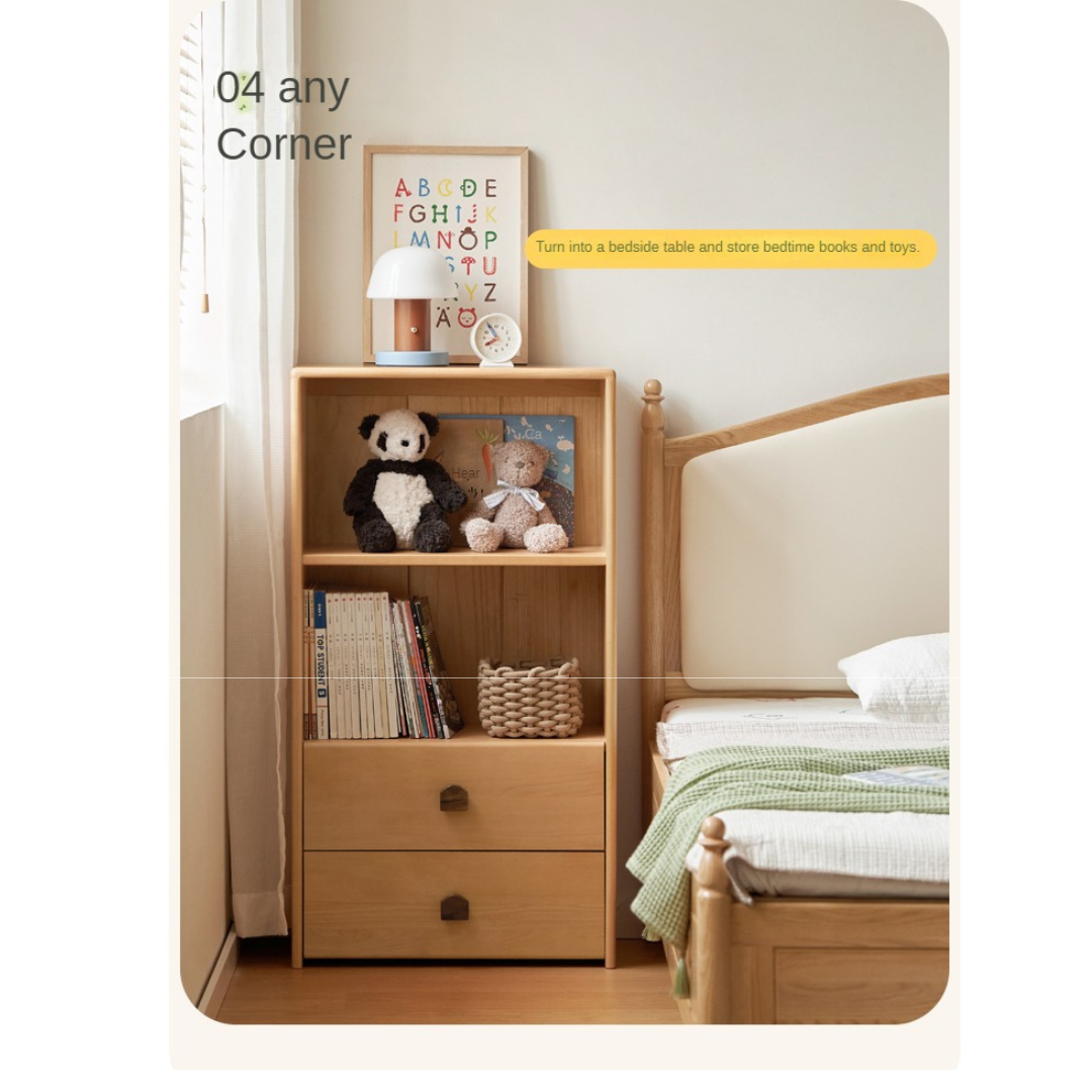 Beech Solid Wood Combination Bookshelf, Cabinet