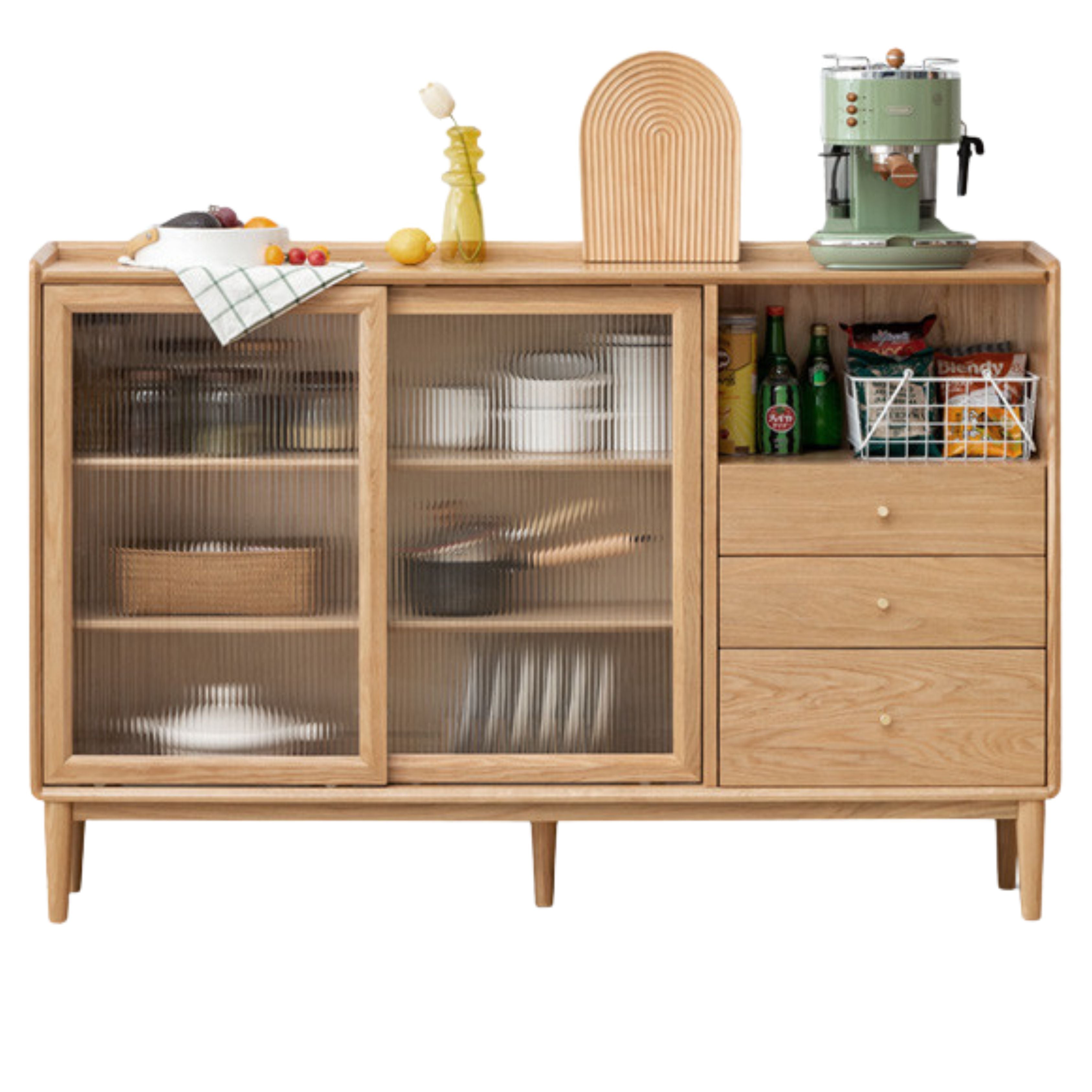Oak, Ash, Black Walnut, Cherry, Beech Solid Wood, Solid RubberWood Ultra-thin Sideboard Sliding Door