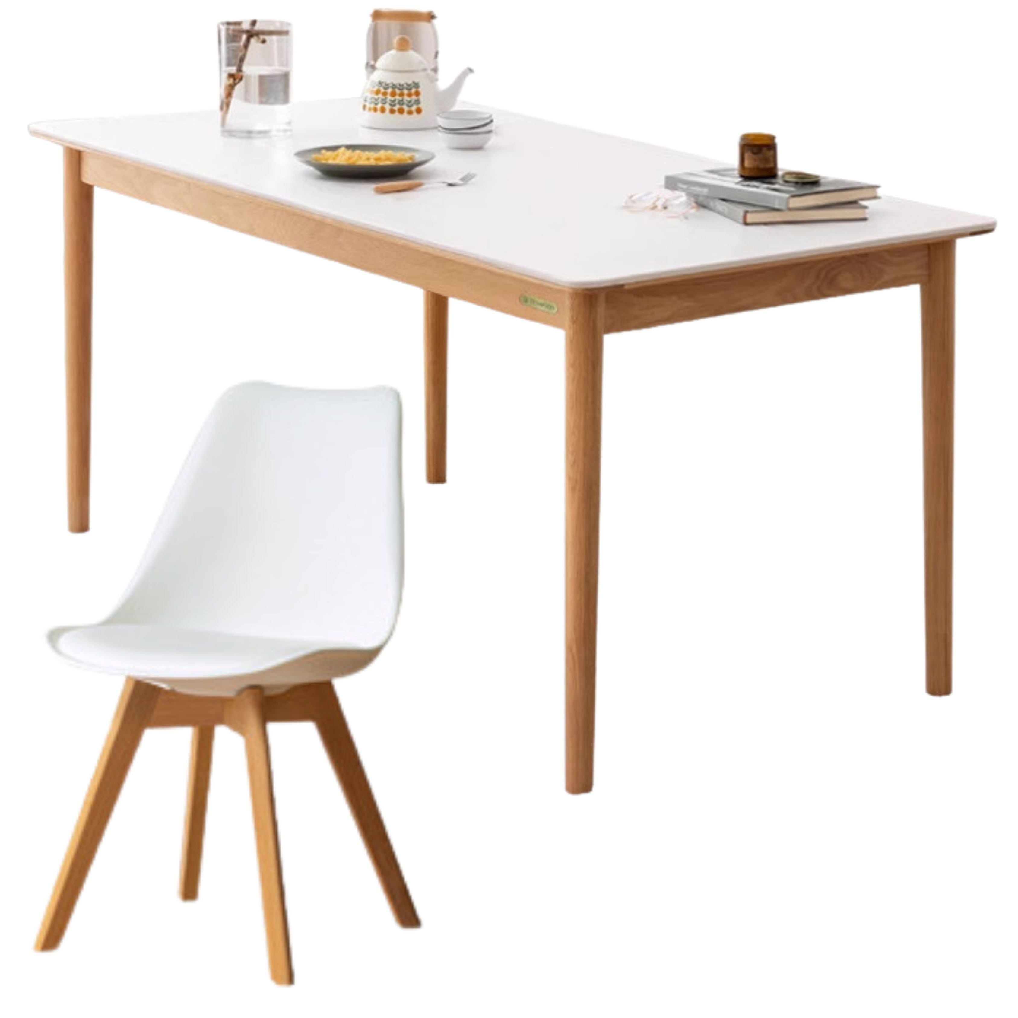 Oak, Beech Solid Wood Dining Table With Rock Slab Surface