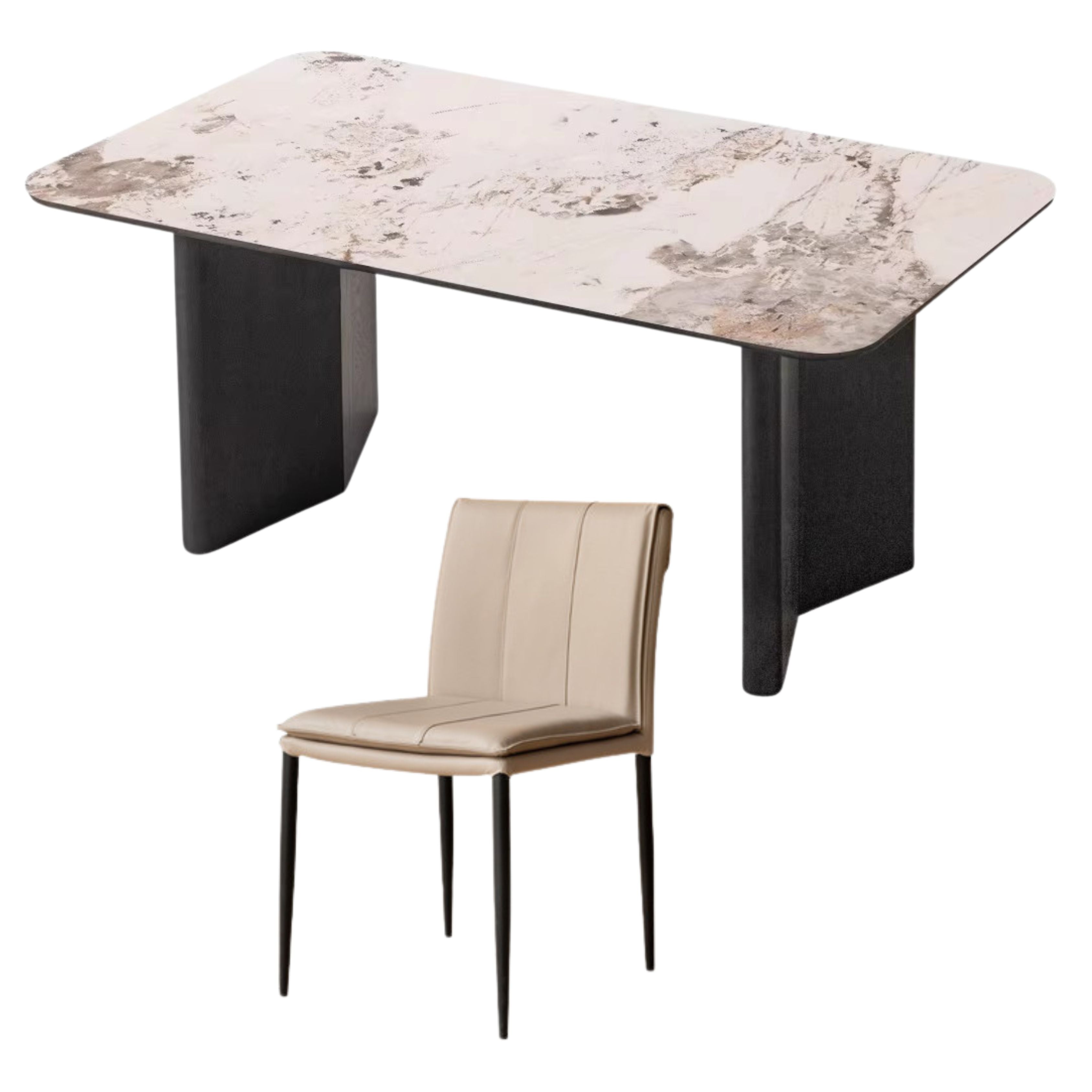 Oak Solid Wood, Solid Rubberwood Slate Italian Dining Table