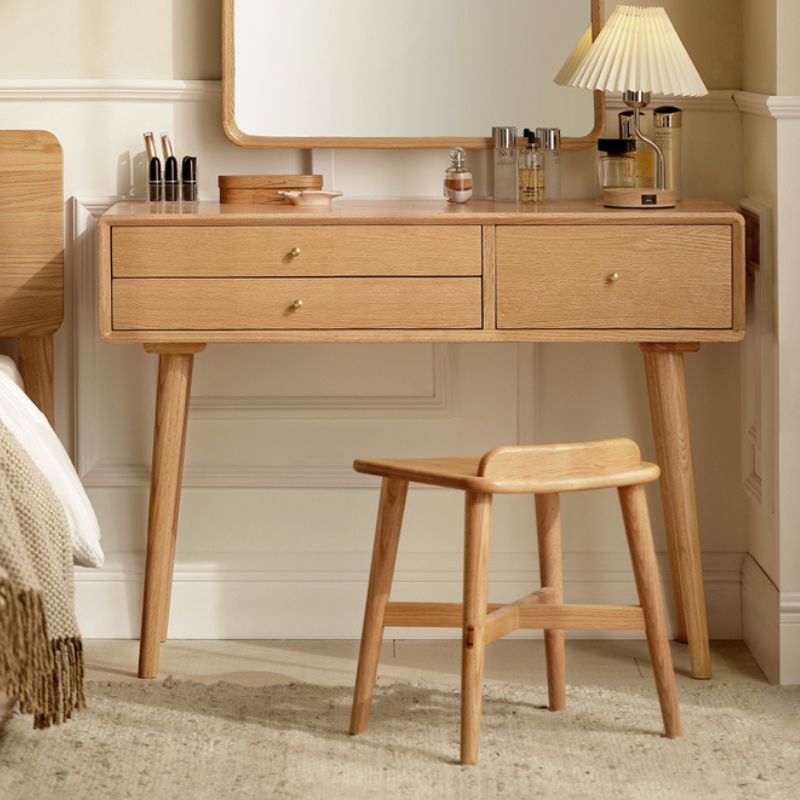 Oak Solid Wood Modern Dressing Table With Mirror.
