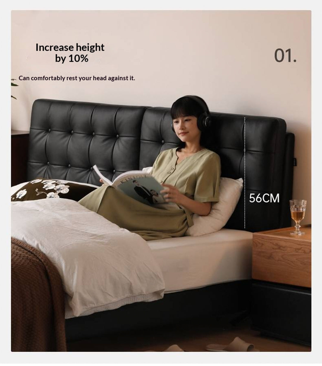 Genuine Leather Bed in Light Luxury Style