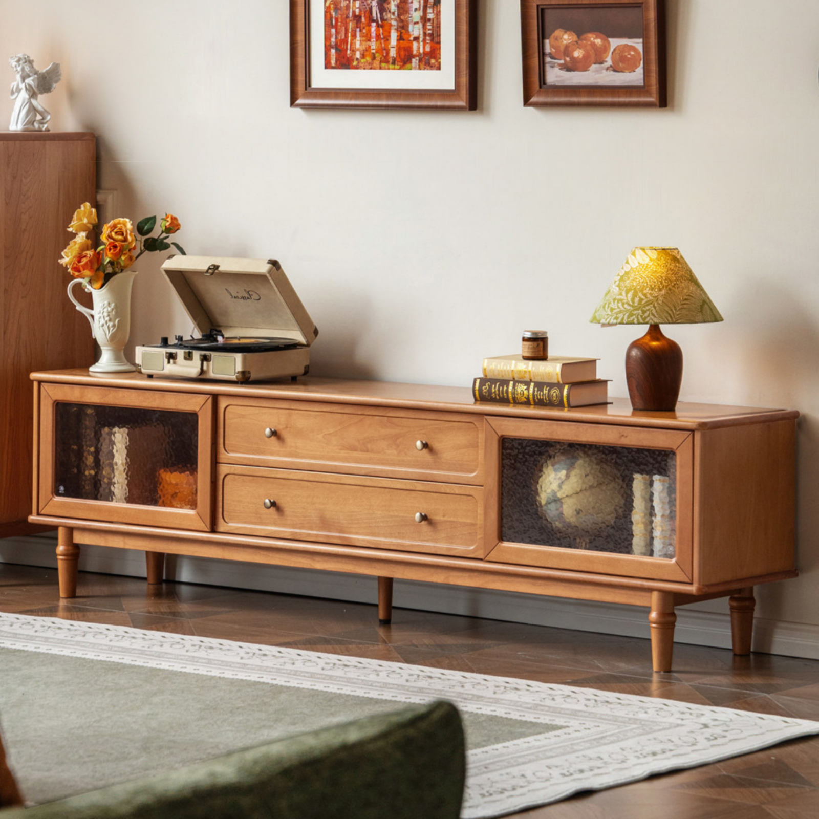 Birch Solid Wood French Country TV Console with Turned Legs