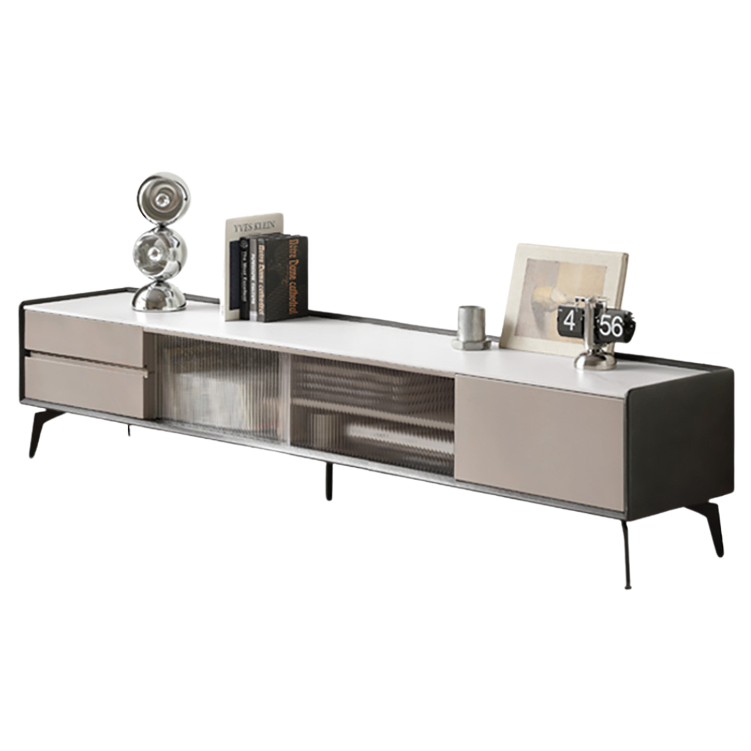 Oak Solid Wood Light Luxury Rock Slab Double Drawer TV Cabinet